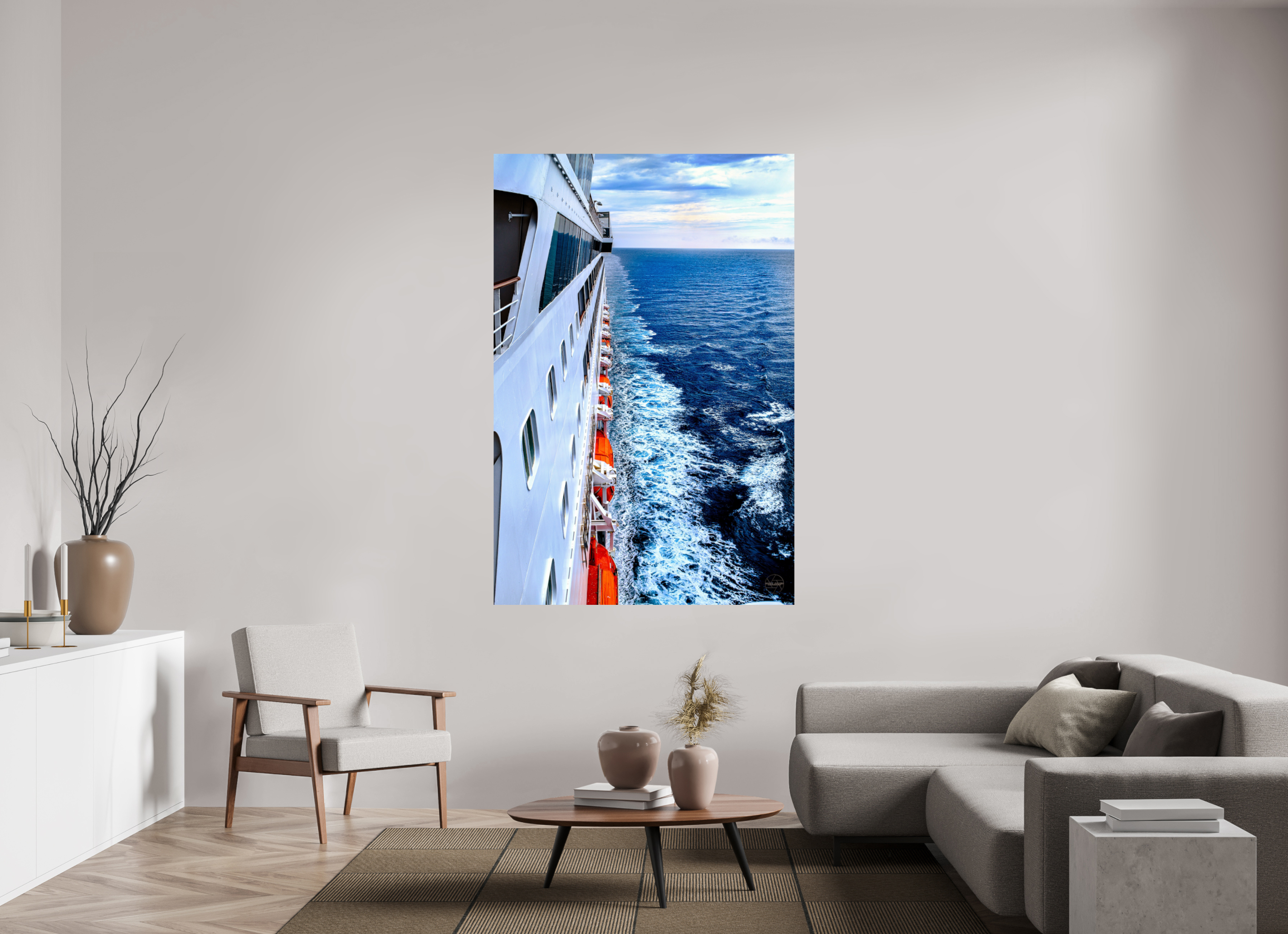 120 x 180 cm, Tirage couleur brillant seul Sillage Infini | Poster Océan & Voyage Contemporain