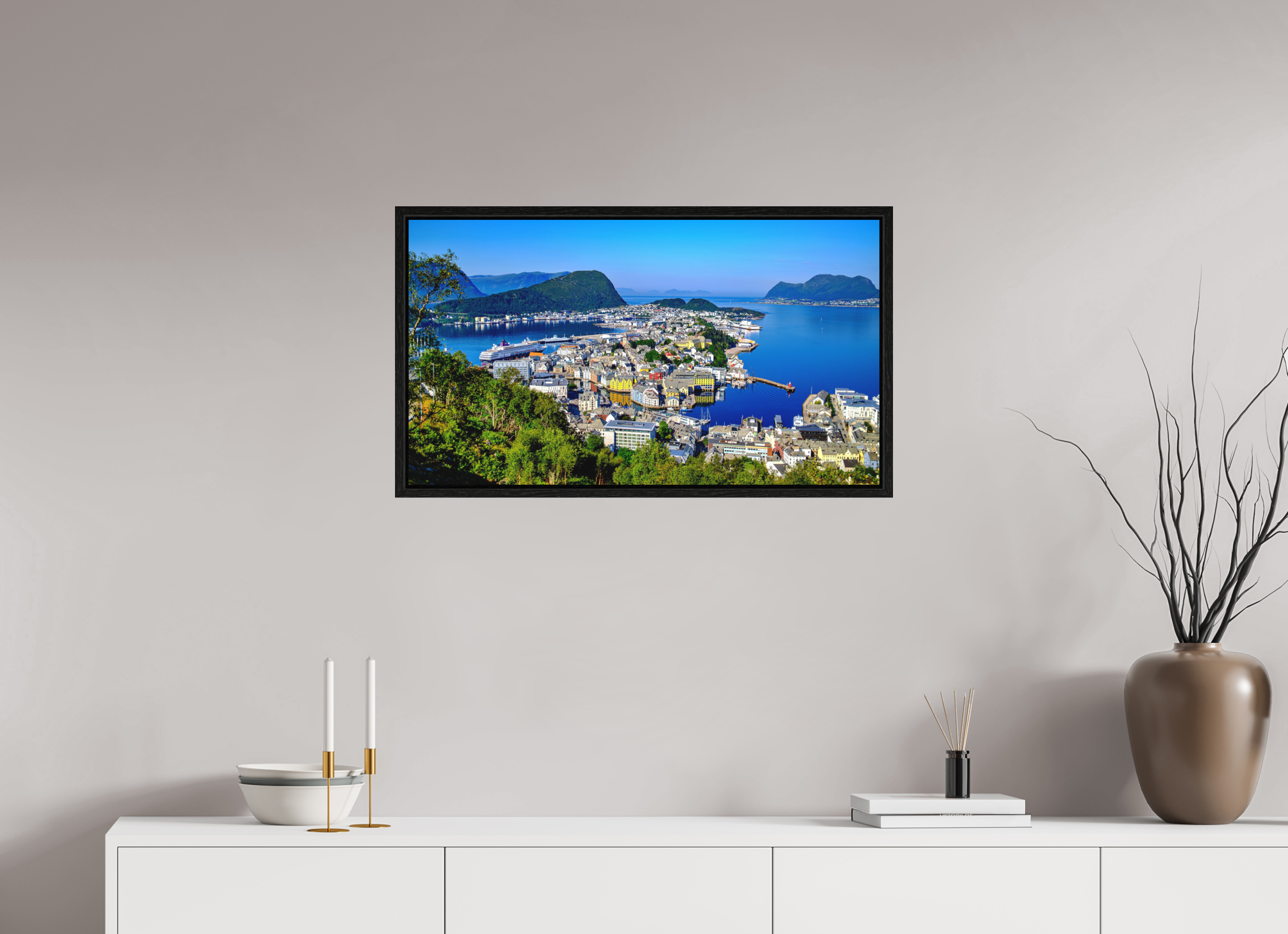 80 x 45 cm, Tirage grand format dans caisse américaine Entre Fjords et Lumière | Poster Panoramique Paysage Nordique