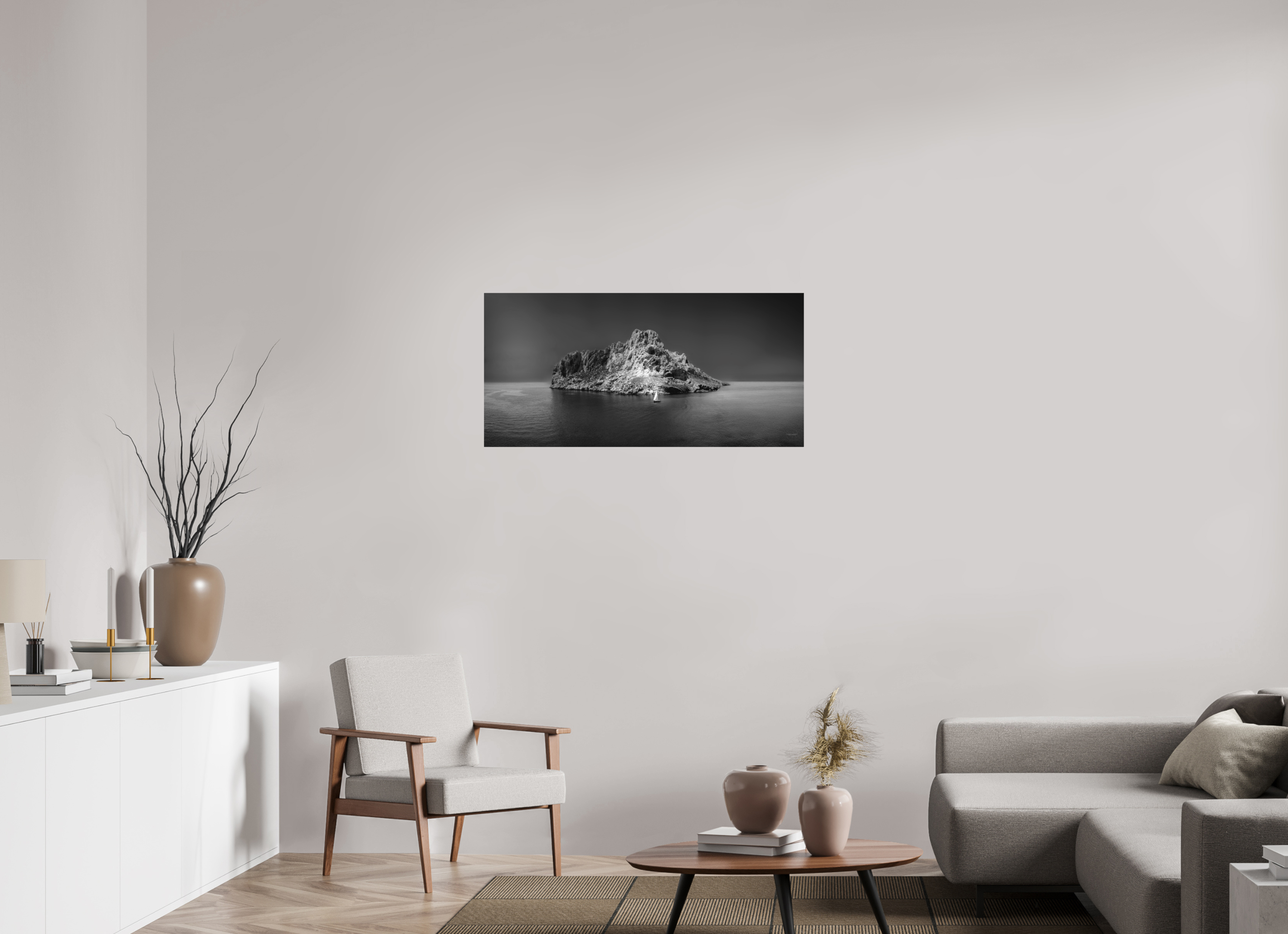103,8 x 50 cm, Tirage N&B mat seul Impression grand format – L'île refuge ou prison