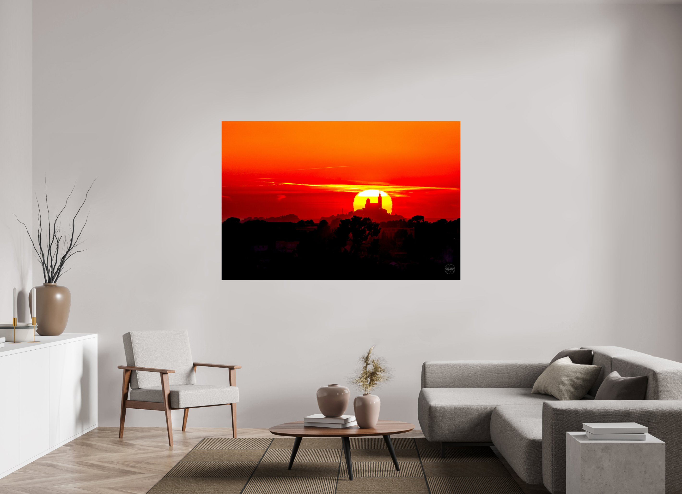 180 x 120 cm, Tirage couleur brillant seul Affiche photo – Notre-Dame de la Garde embrasée