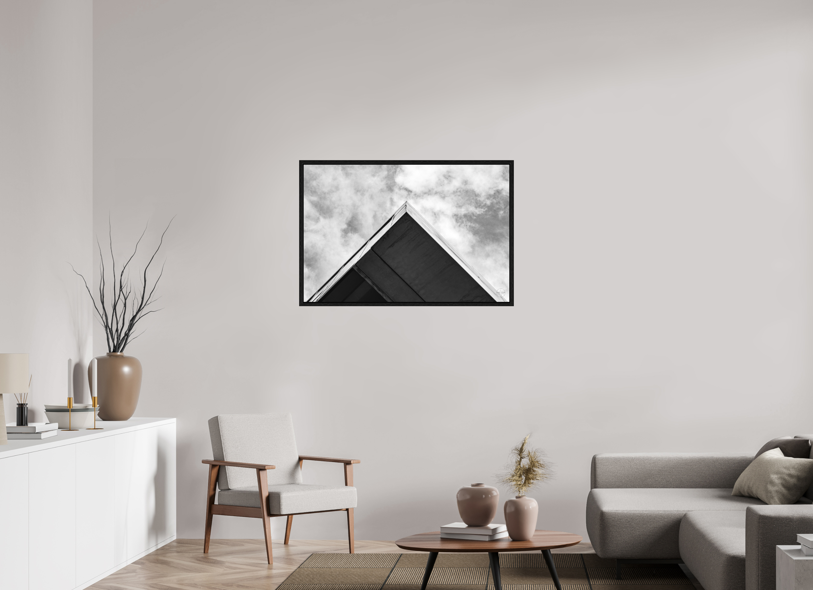 105 x 70 cm, Tirage N&B dans Caisse américaine noire Pyramide - Décoration murale contemporaine