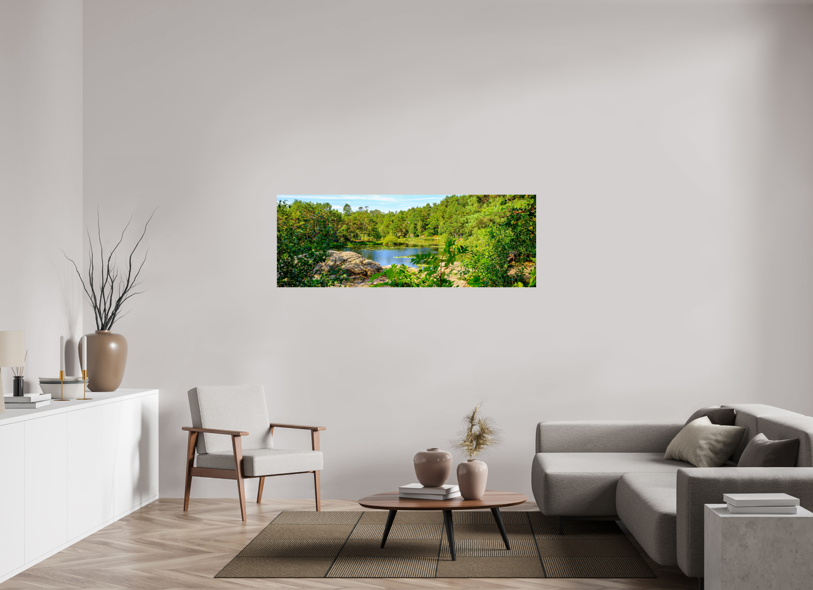 168 x 60 cm, Tirage couleur brillant seul Refuge Émeraude | Poster Panoramique Nature & Forêt