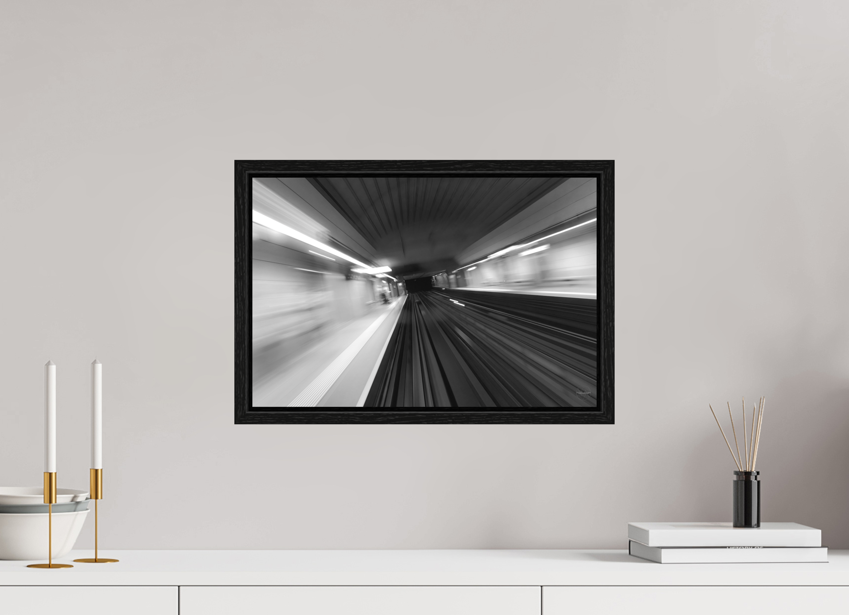 45 x 30 cm, Tirage N&B dans Caisse américaine noire Vitesse Souterraine Poster Urbain Abstrait