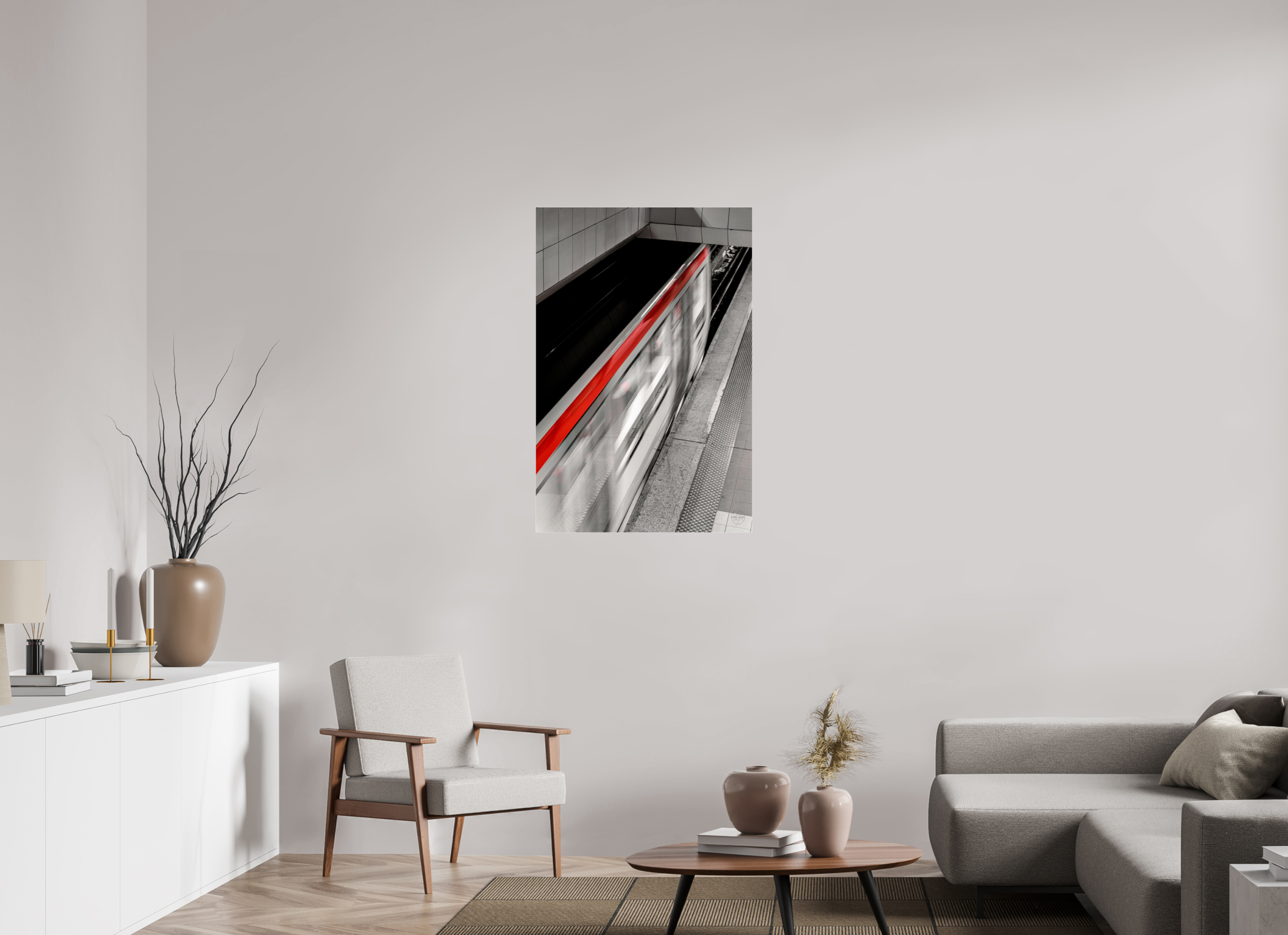 70 x 105 cm, Tirage couleur sous Plexi Ligne Rouge — Affiche Métro Contemporaine