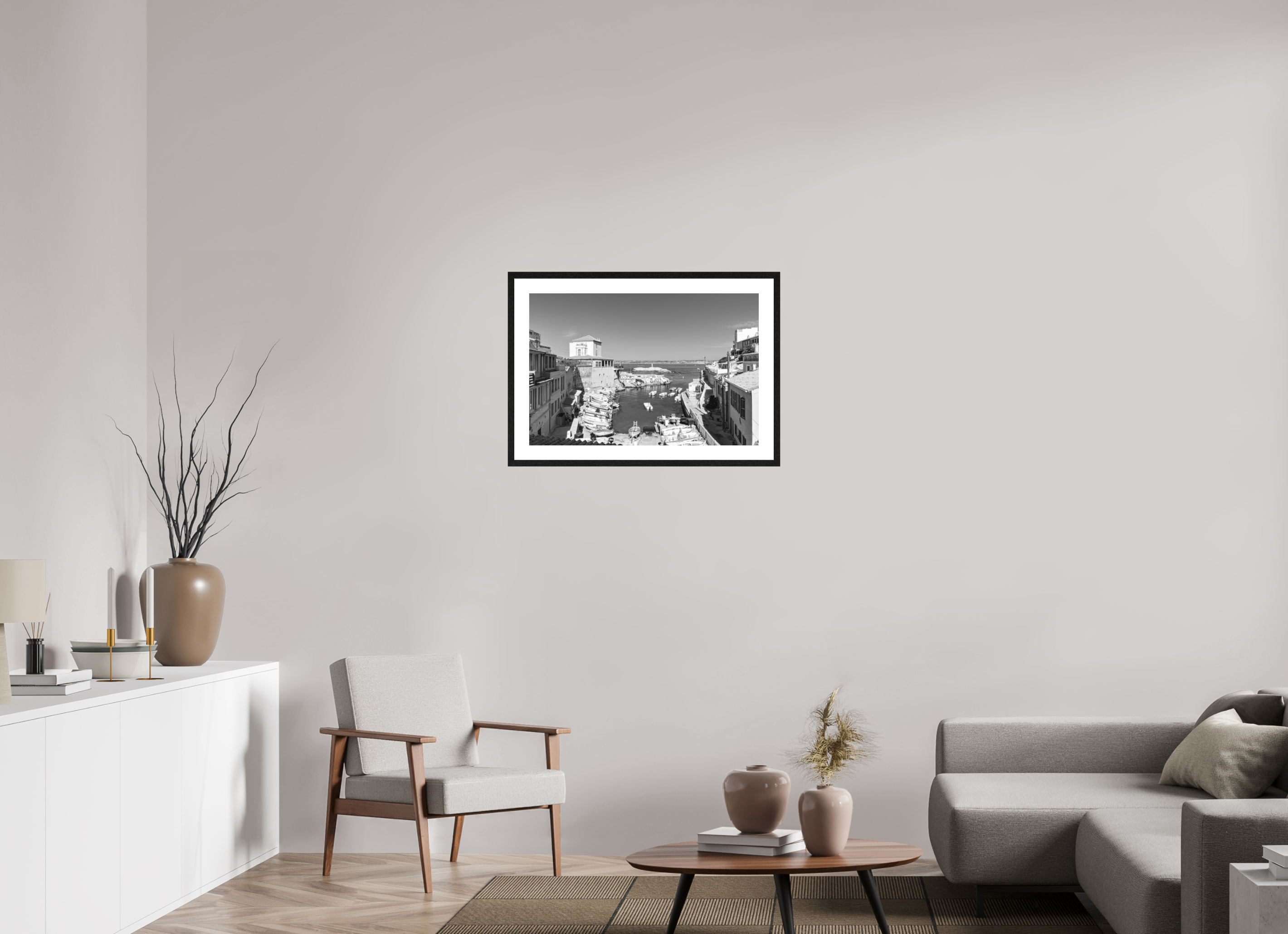 75 x 50 cm, Tirage N&B mat + Cadre noir avec passe-partout Affiche artistique – Silence sur Malmousque