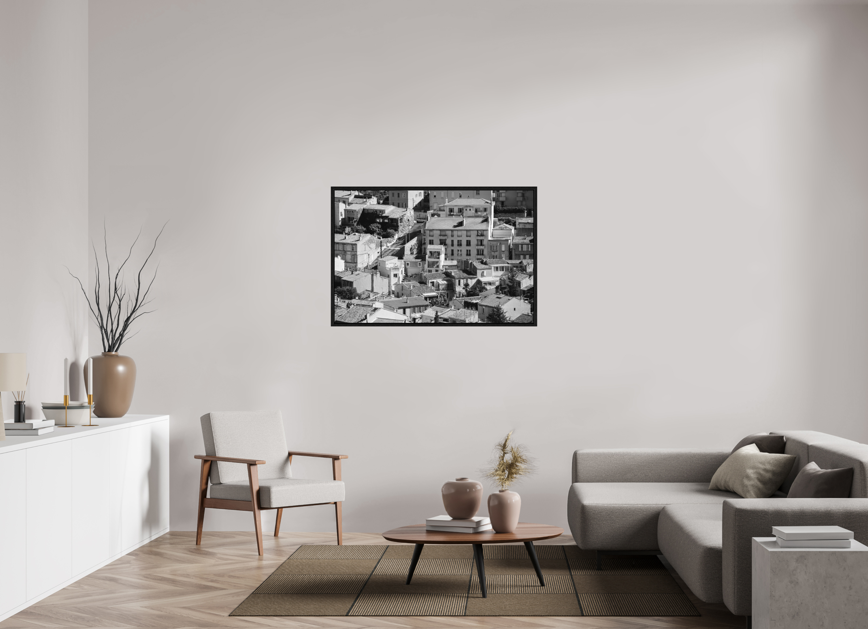 120 x 80 cm, Tirage N&B dans Caisse américaine noire Escaliers de Marseille – Poster photo noir et blanc architectural