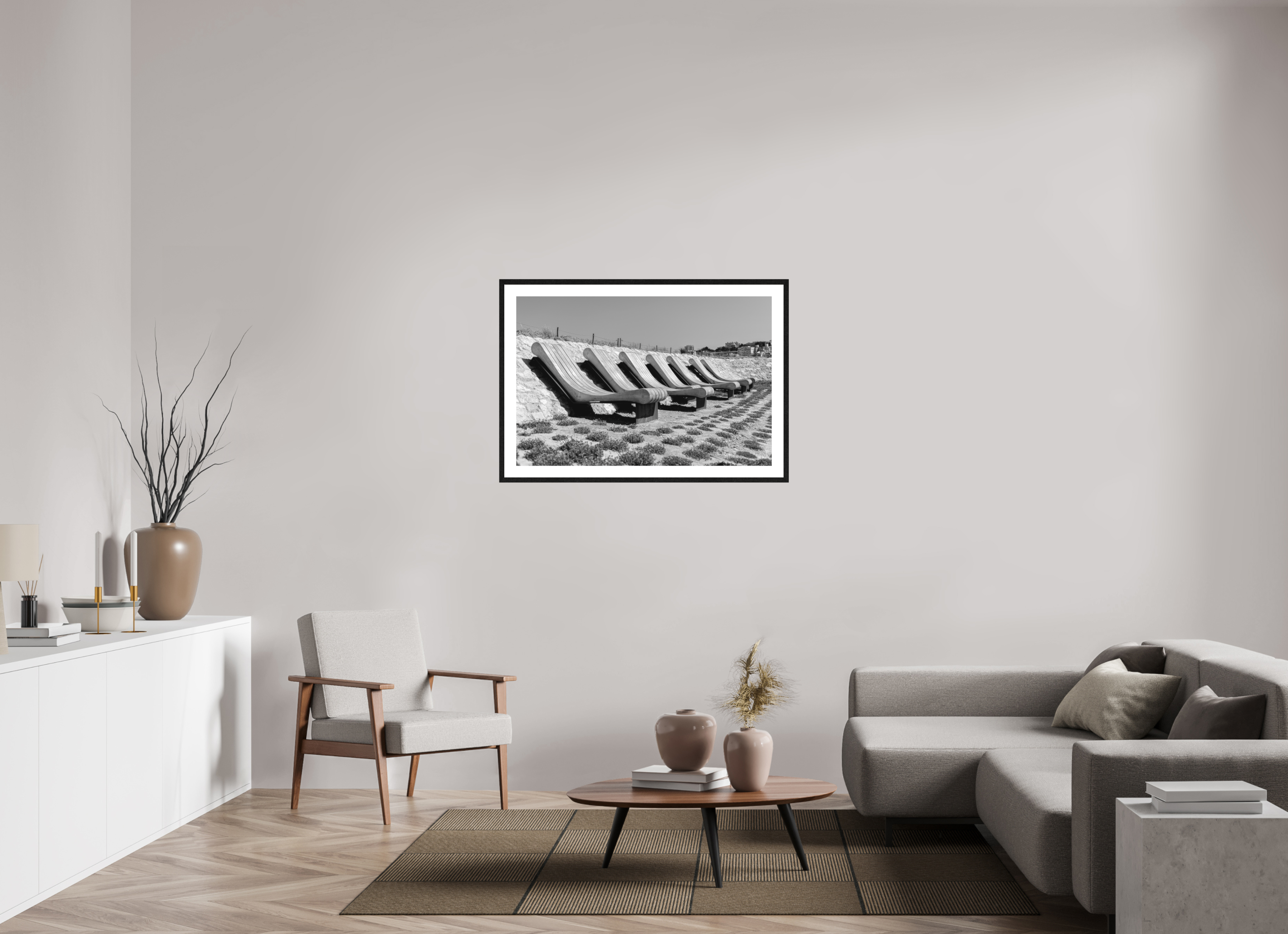 105 x 70 cm, Tirage N&B mat + Cadre noir avec passe-partout Les Veilleurs du Littoral