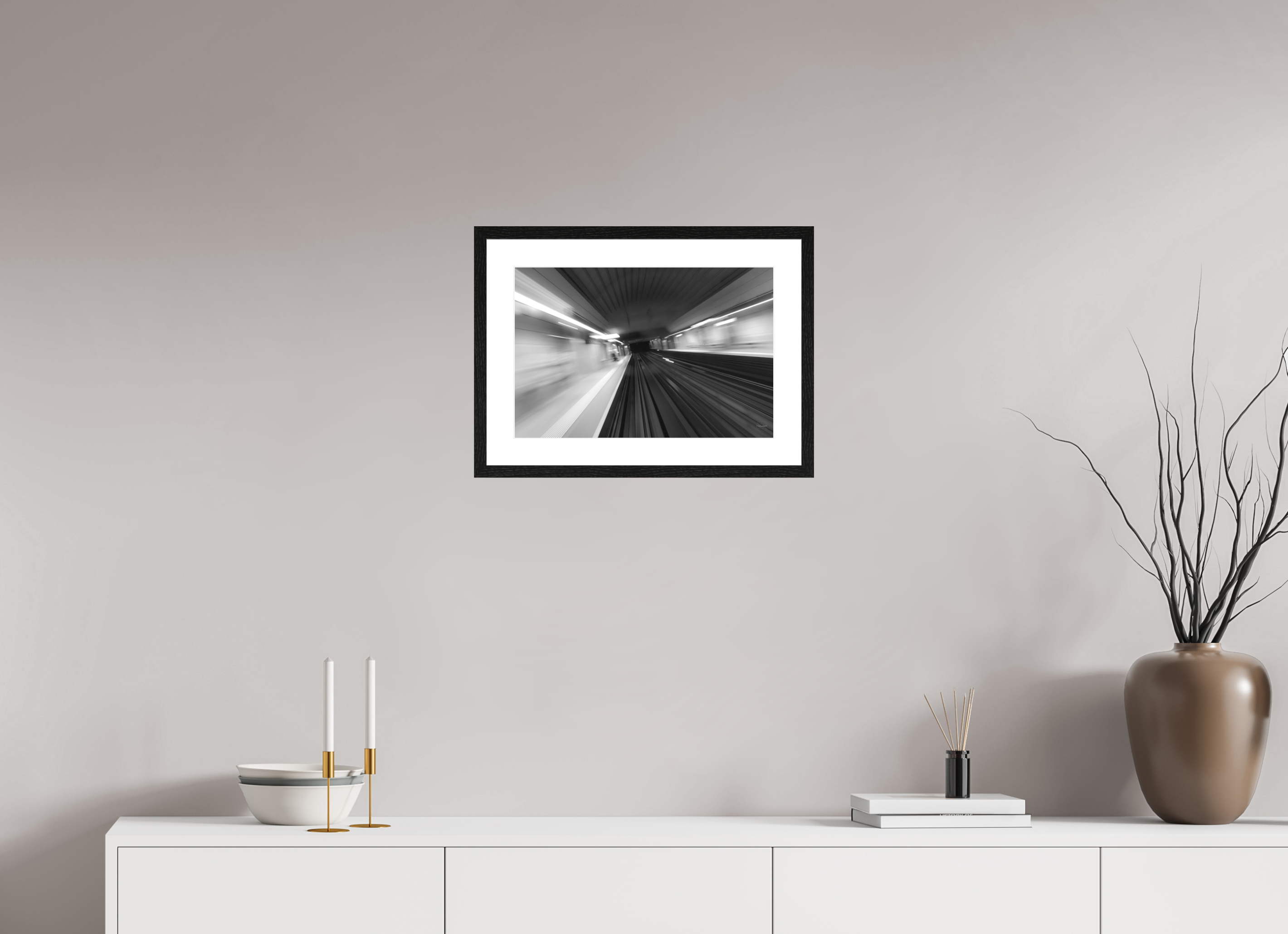45 x 30 cm, Tirage N&B mat + Cadre noir avec passe-partout Vitesse Souterraine Poster Urbain Abstrait