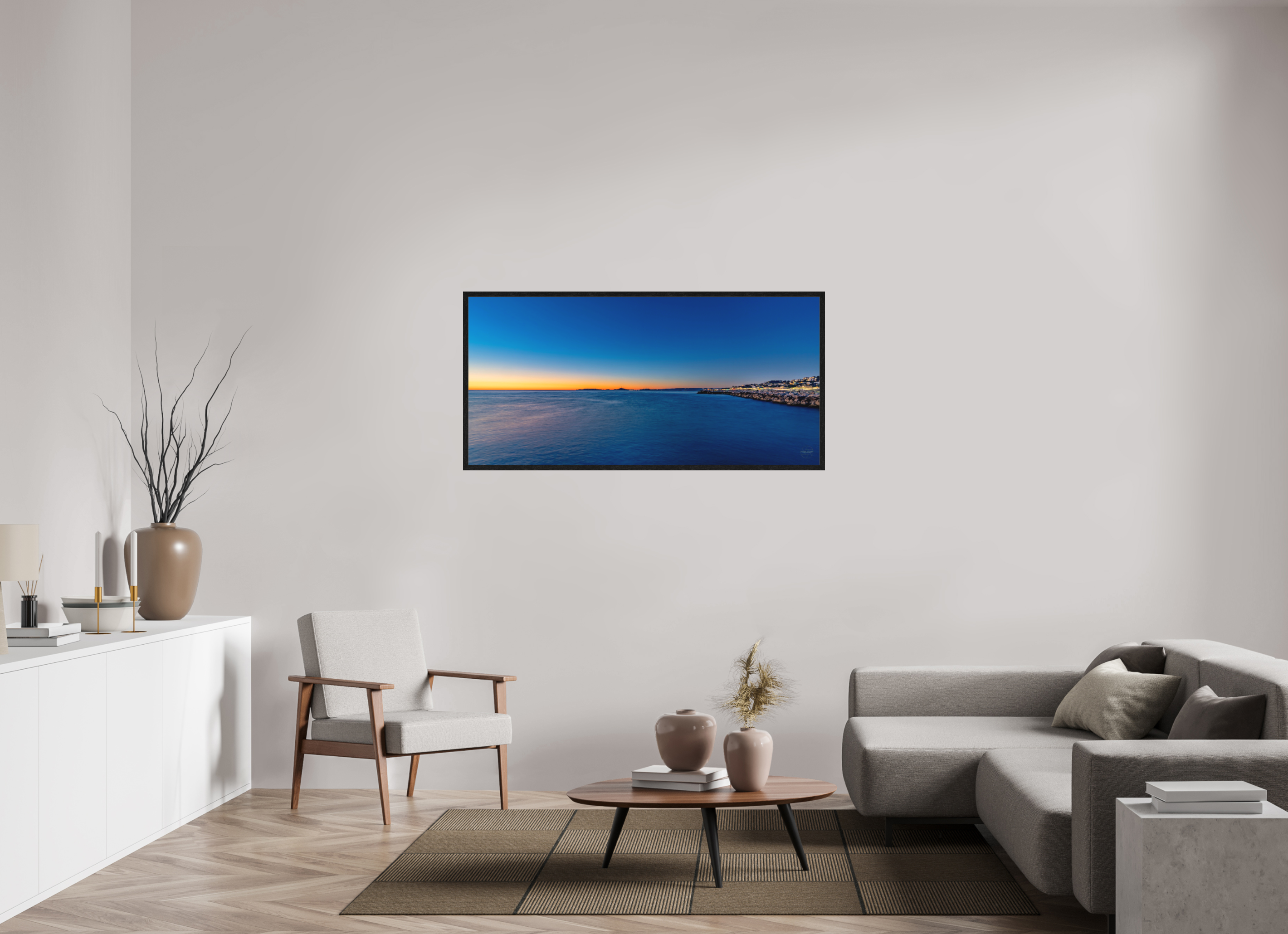 144,4 x 70 cm, Tirage grand format encadré Bleu Infini