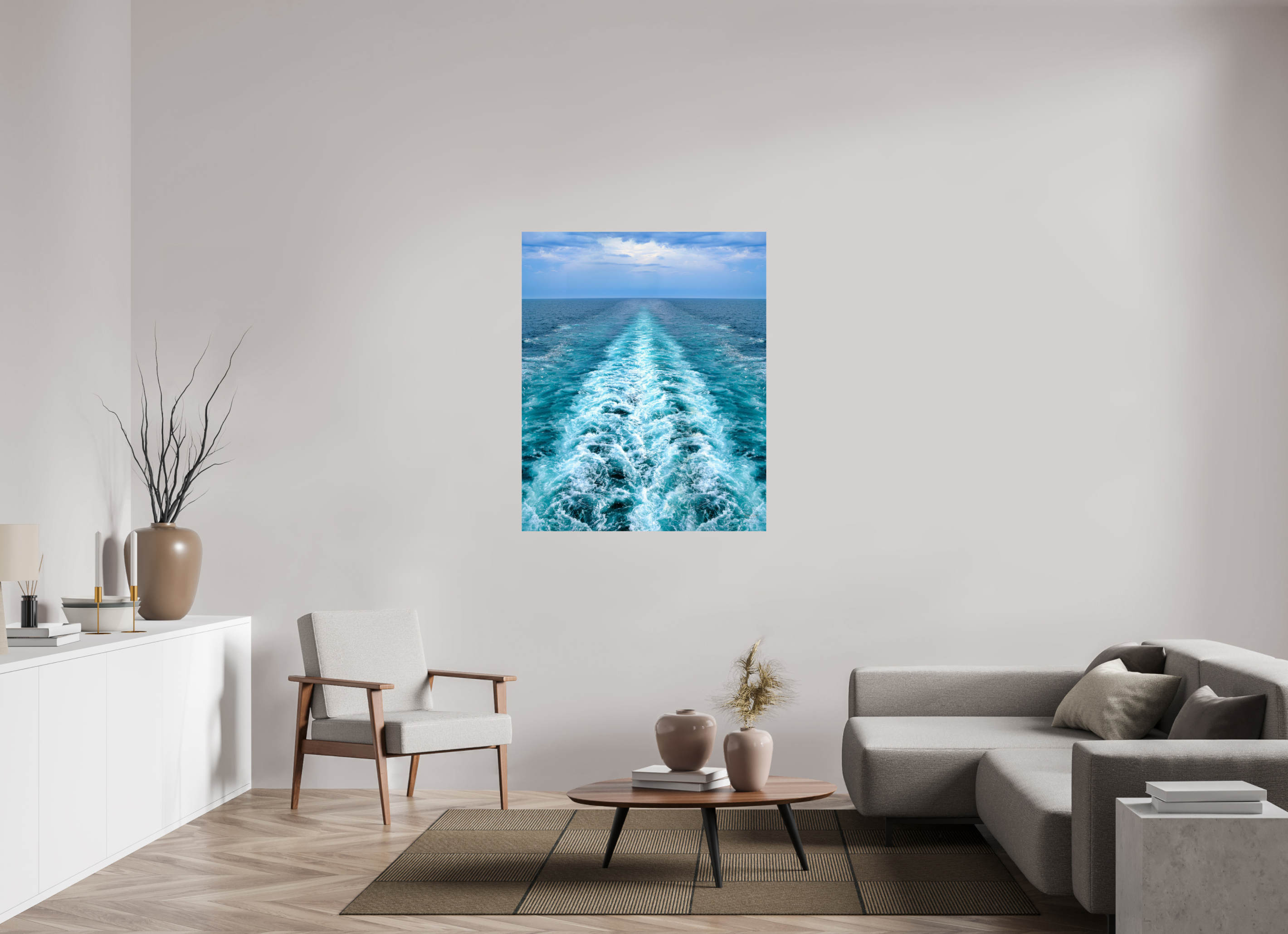 100 x 122,5 cm, Tirage couleur brillant seul Ligne d'Écume | Poster Océan Contemporain & Horizon Infini