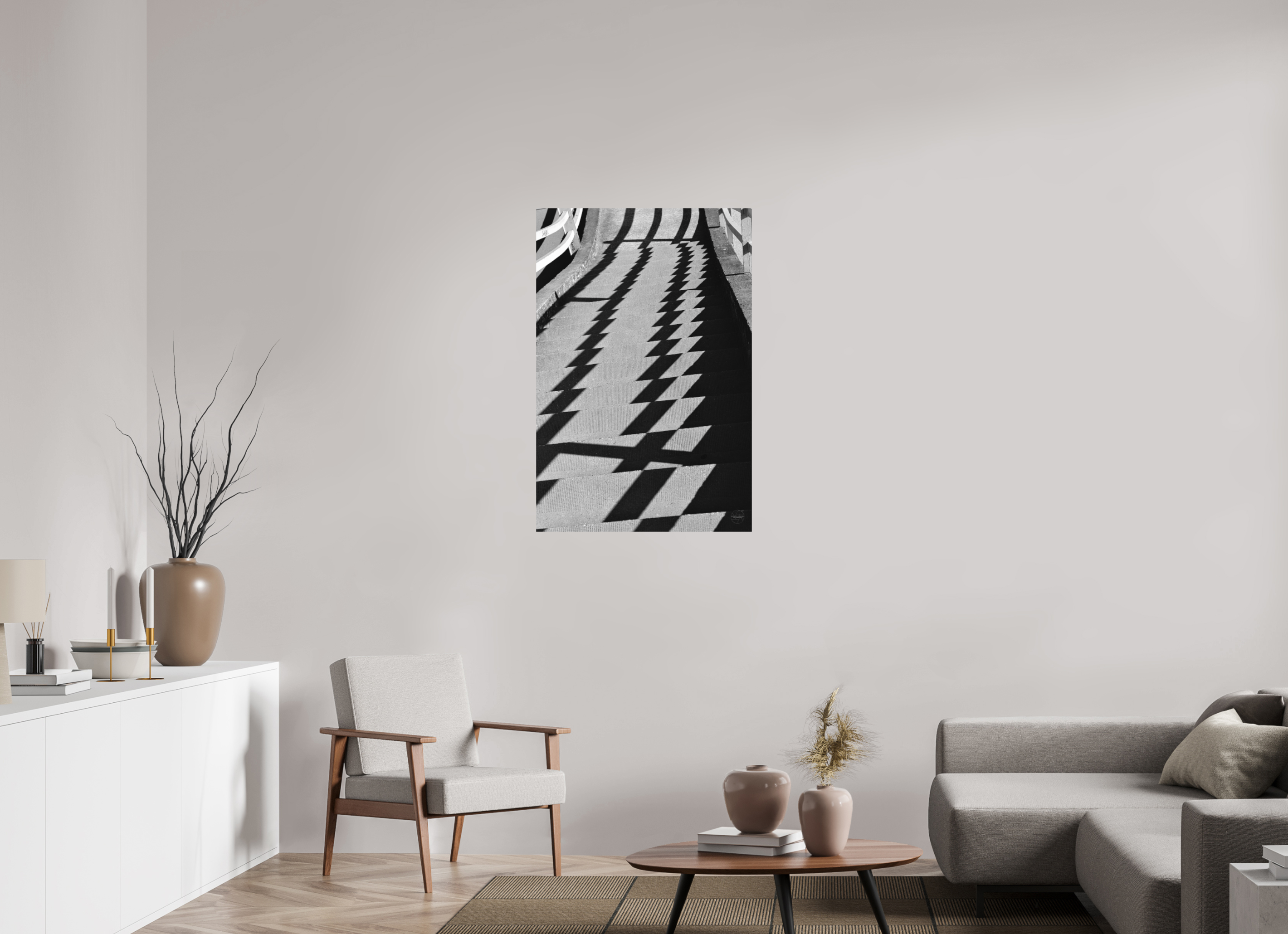 70 x 105 cm, Tirage N&B mat seul Fréquence Descendante | Poster Noir et Blanc Abstrait & Architecture Minimaliste