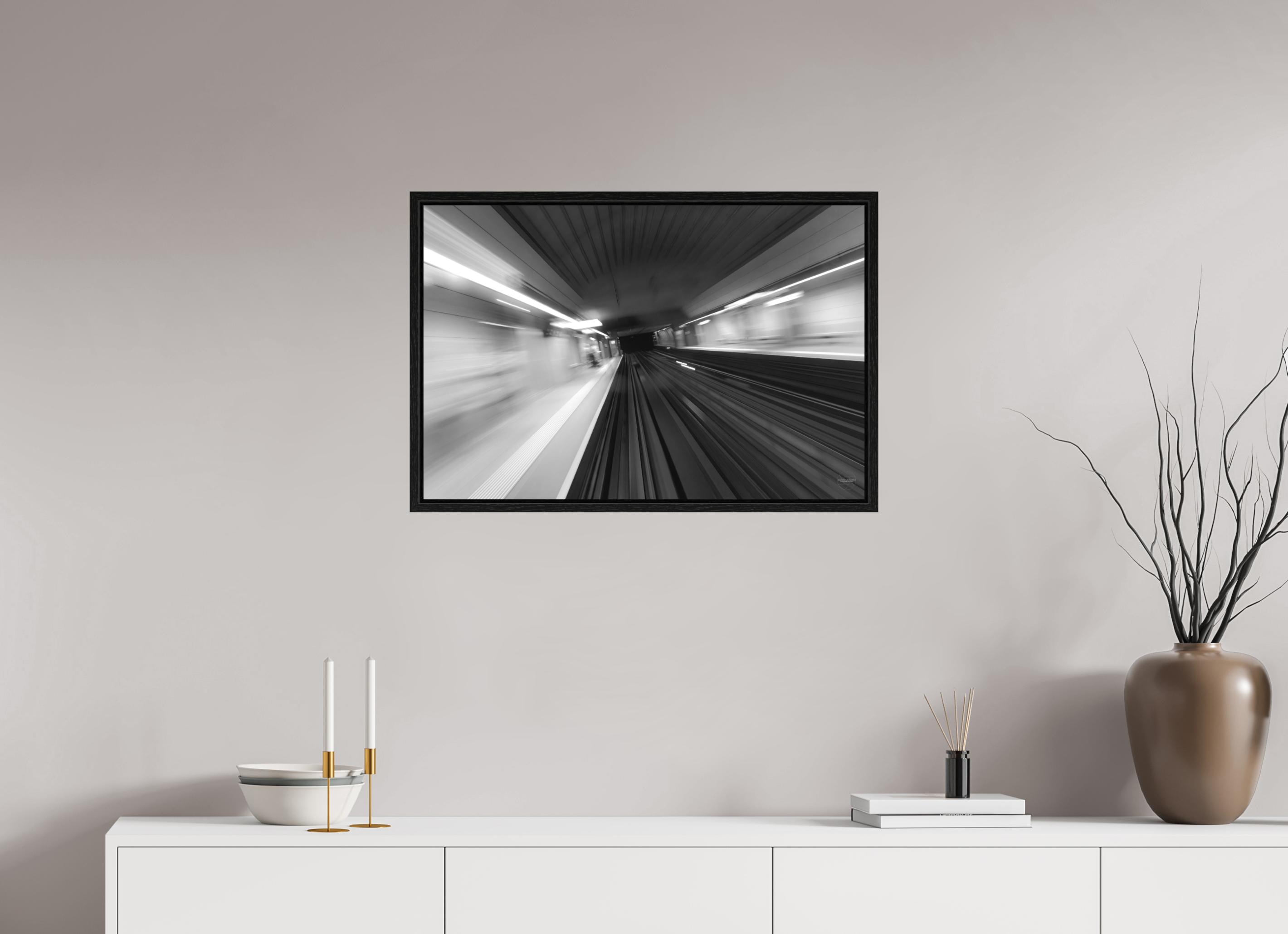 75 x 50 cm, Tirage N&B dans Caisse américaine noire Vitesse Souterraine Poster Urbain Abstrait