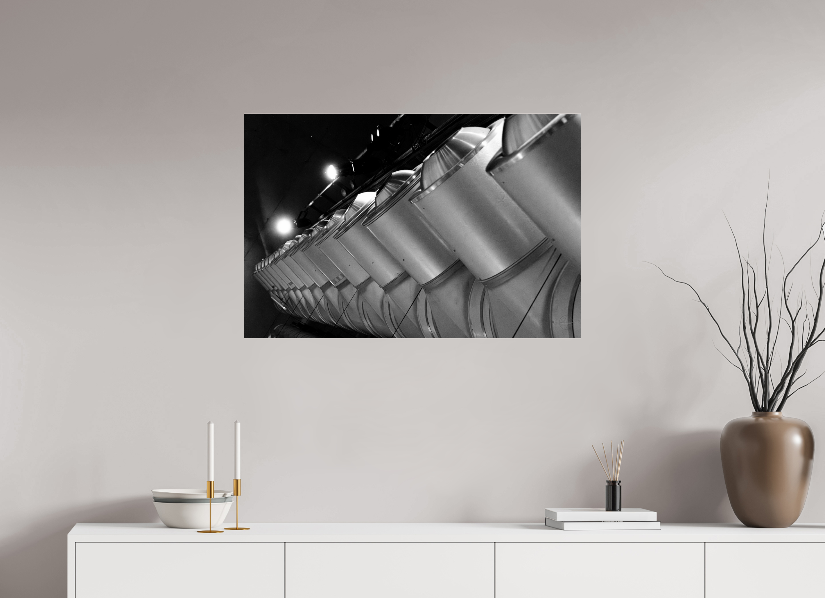 90 x 60 cm, Tirage N&B sous Plexi Perspective Métallique