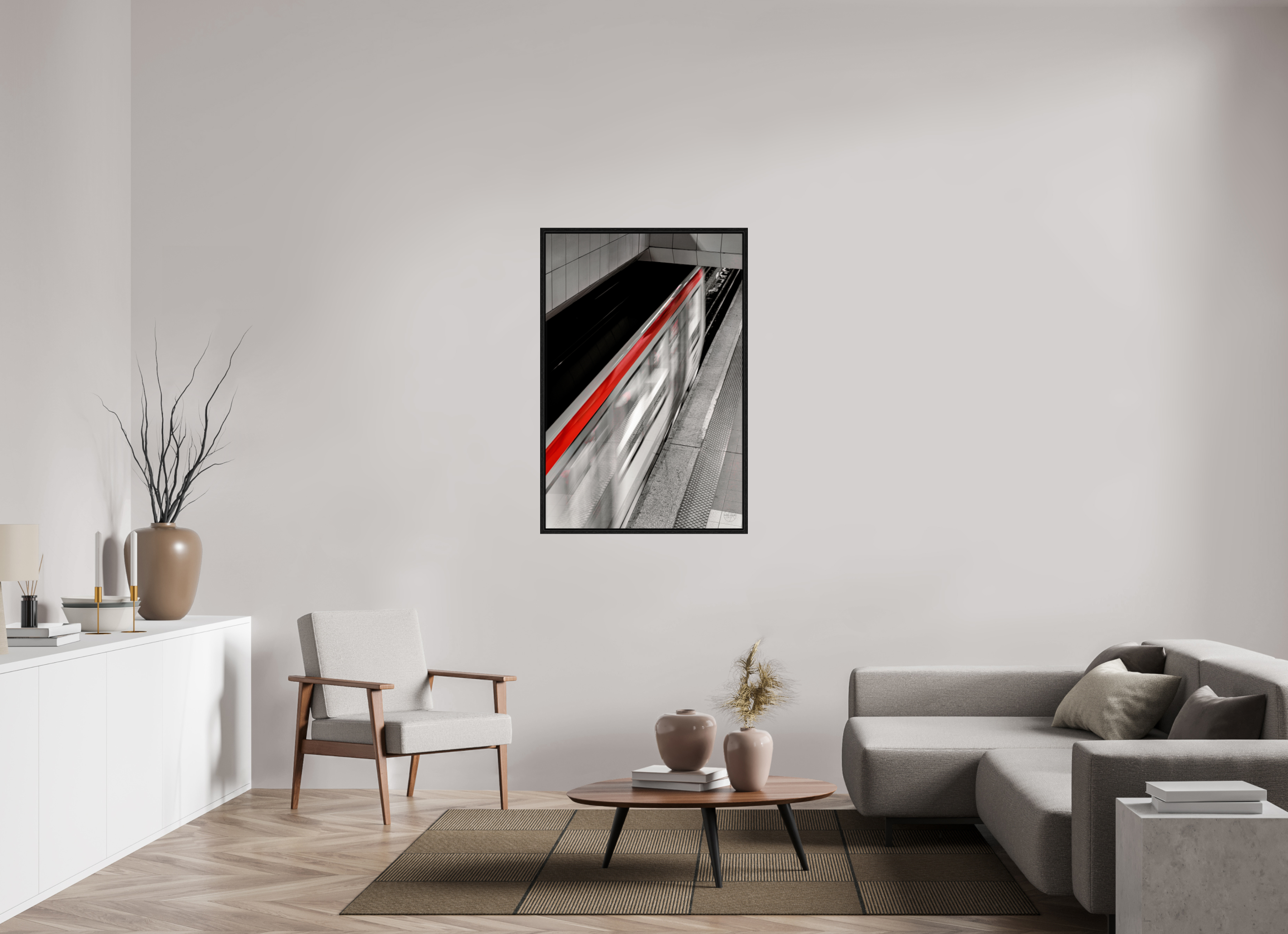 80 x 120 cm, Tirage couleur dans Caisse américaine noire Ligne Rouge — Affiche Métro Contemporaine