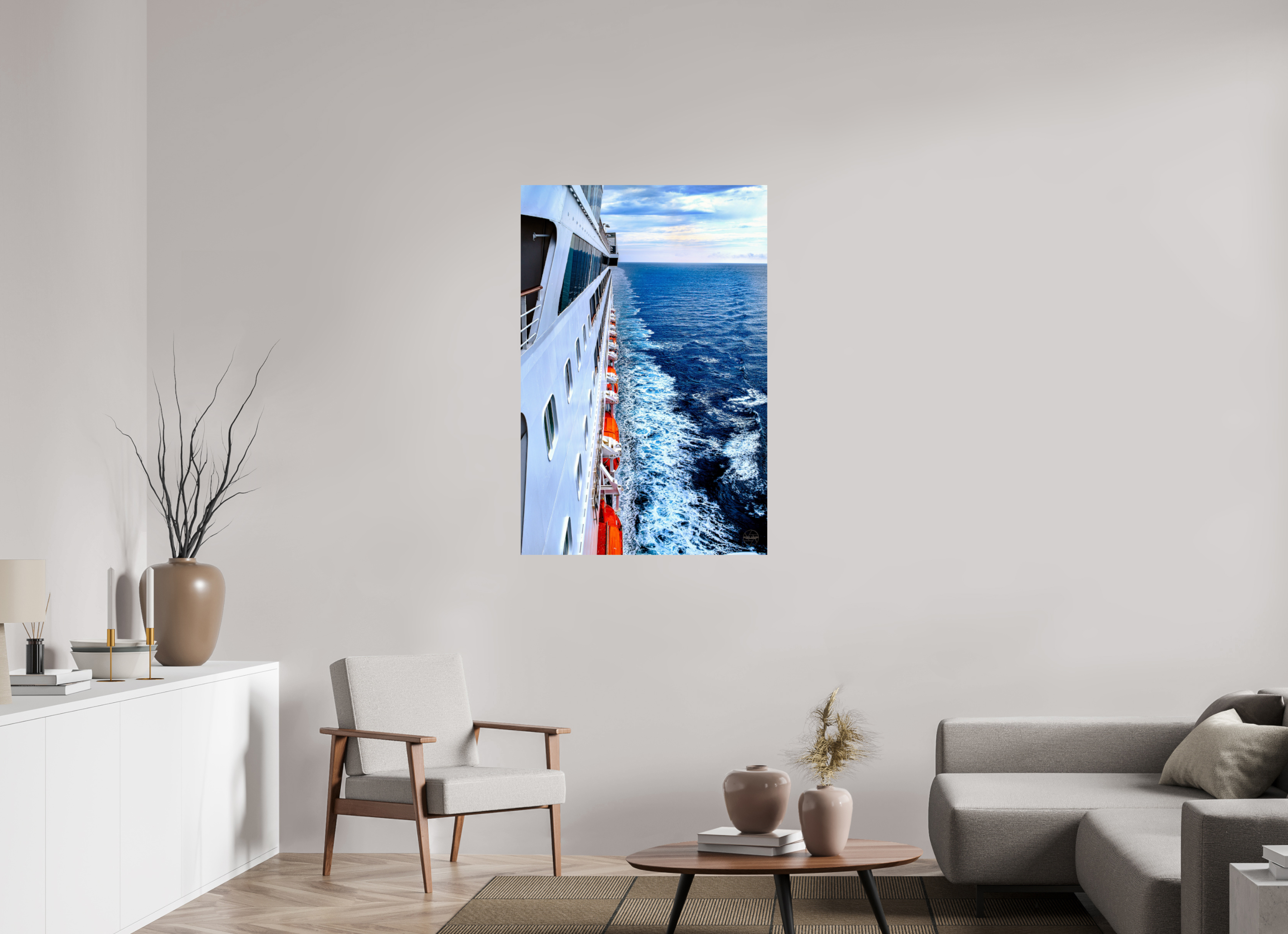80 x 120 cm, Tirage couleur brillant seul Sillage Infini | Poster Océan & Voyage Contemporain