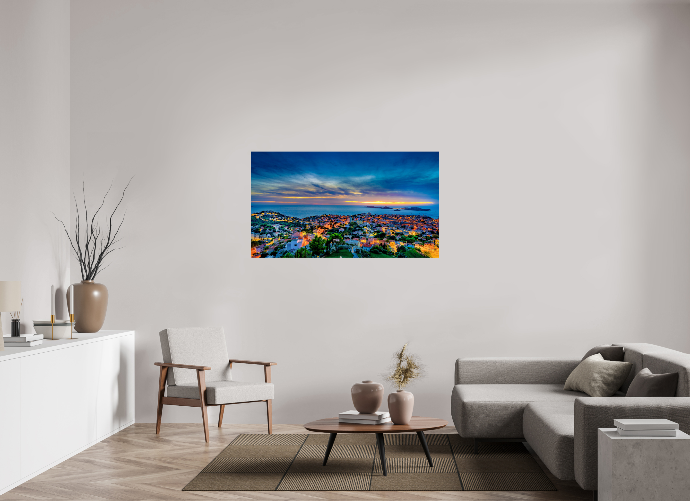 144 x 81 cm, Tirage couleur brillant seul Marseille au Crépuscule
