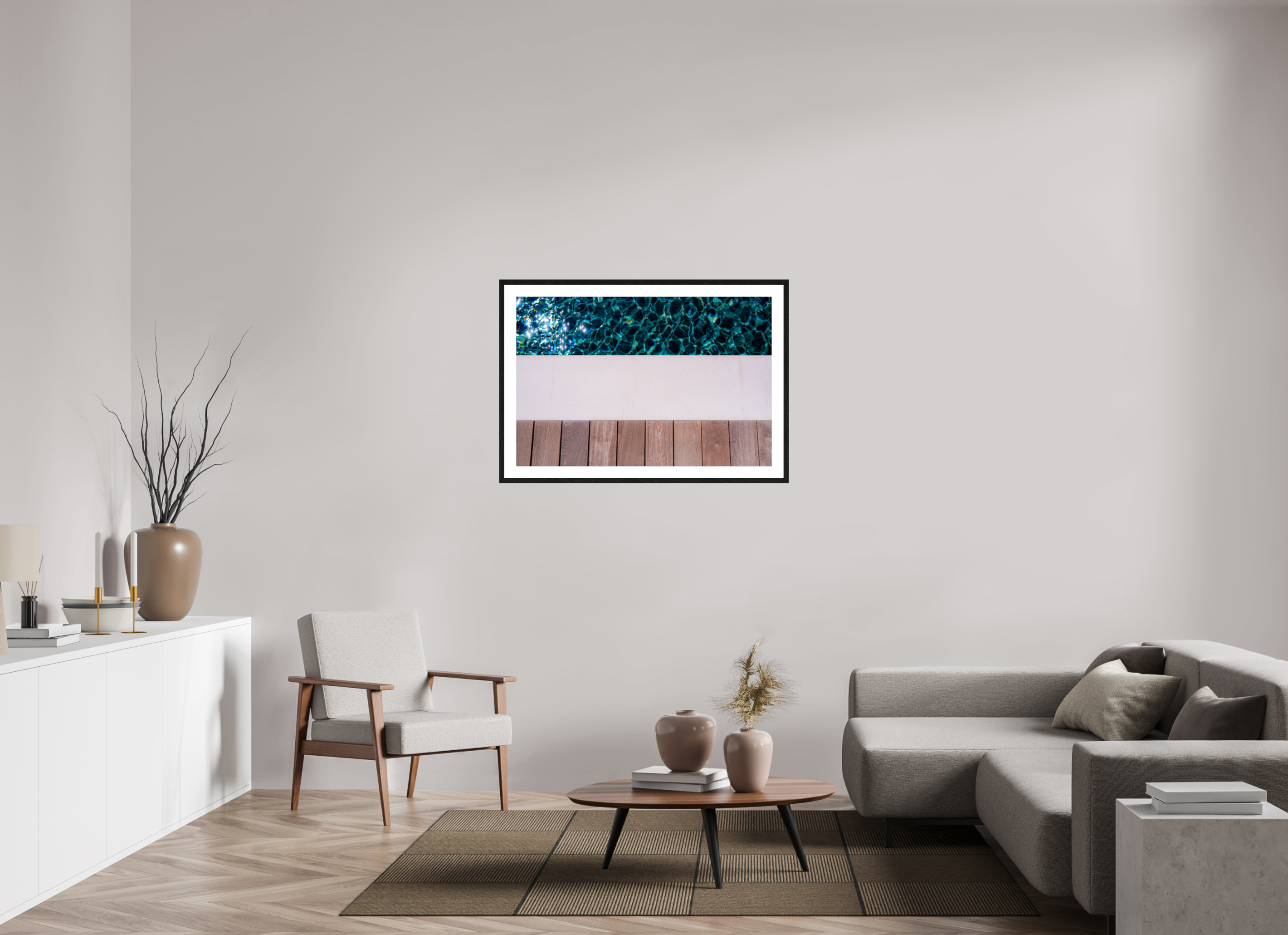105 x 70 cm, Tirage couleur brillant + Cadre noir avec passe-partout Décoration murale – Ligne d’eau
