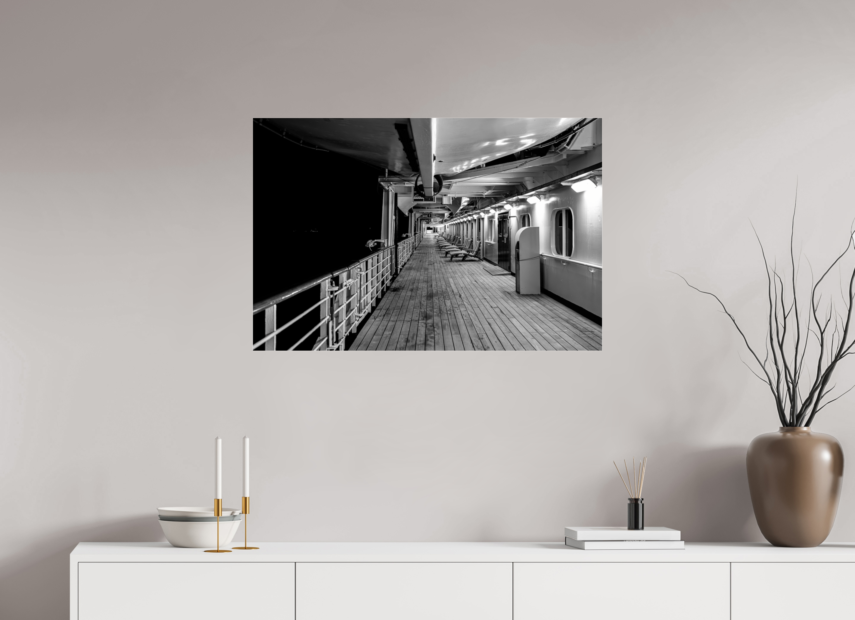 90 x 60 cm, Tirage N&B sous Plexi Pont 6 | Poster Noir et Blanc Voyage & Architecture Maritime