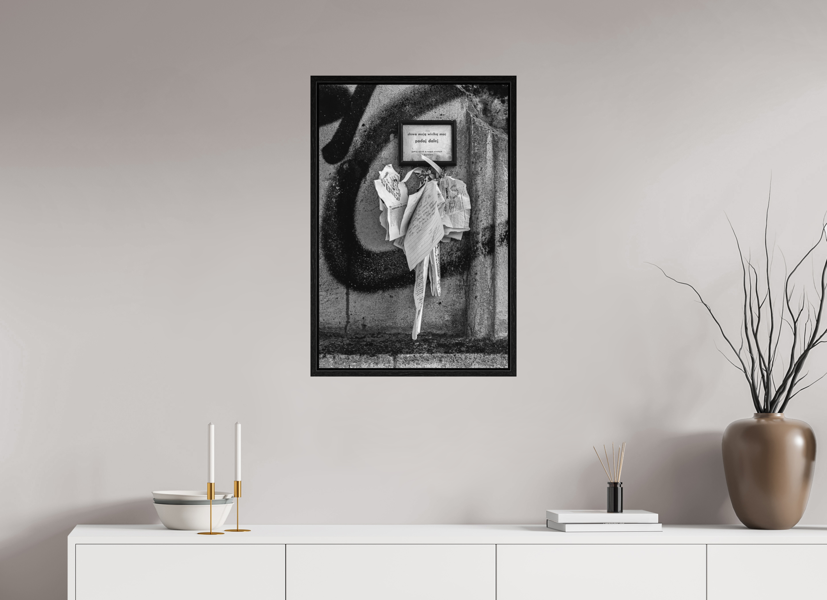 50 x 75 cm, Tirage N&B dans Caisse américaine noire Impression photographique – Les mots
