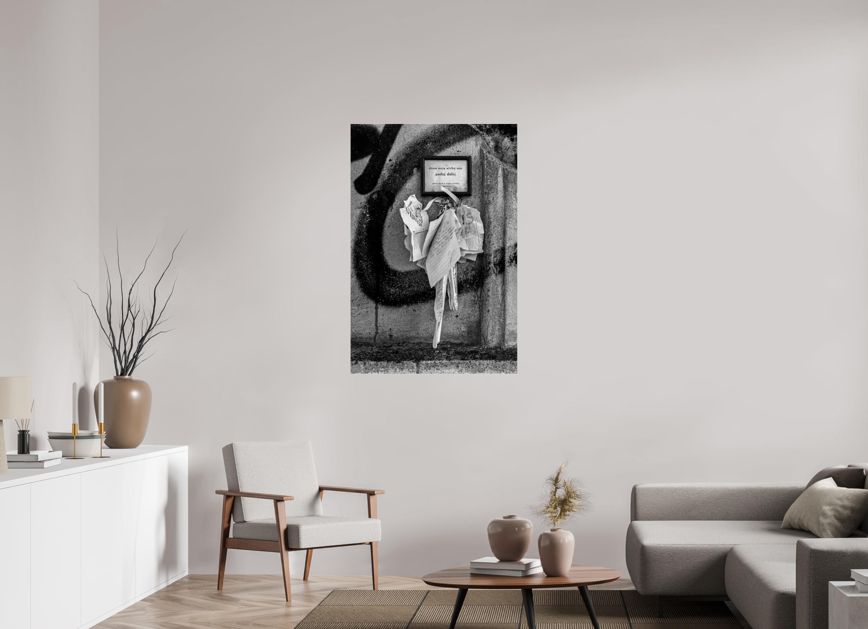 80 x 120 cm, Tirage N&B sous Plexi Impression photographique – Les mots