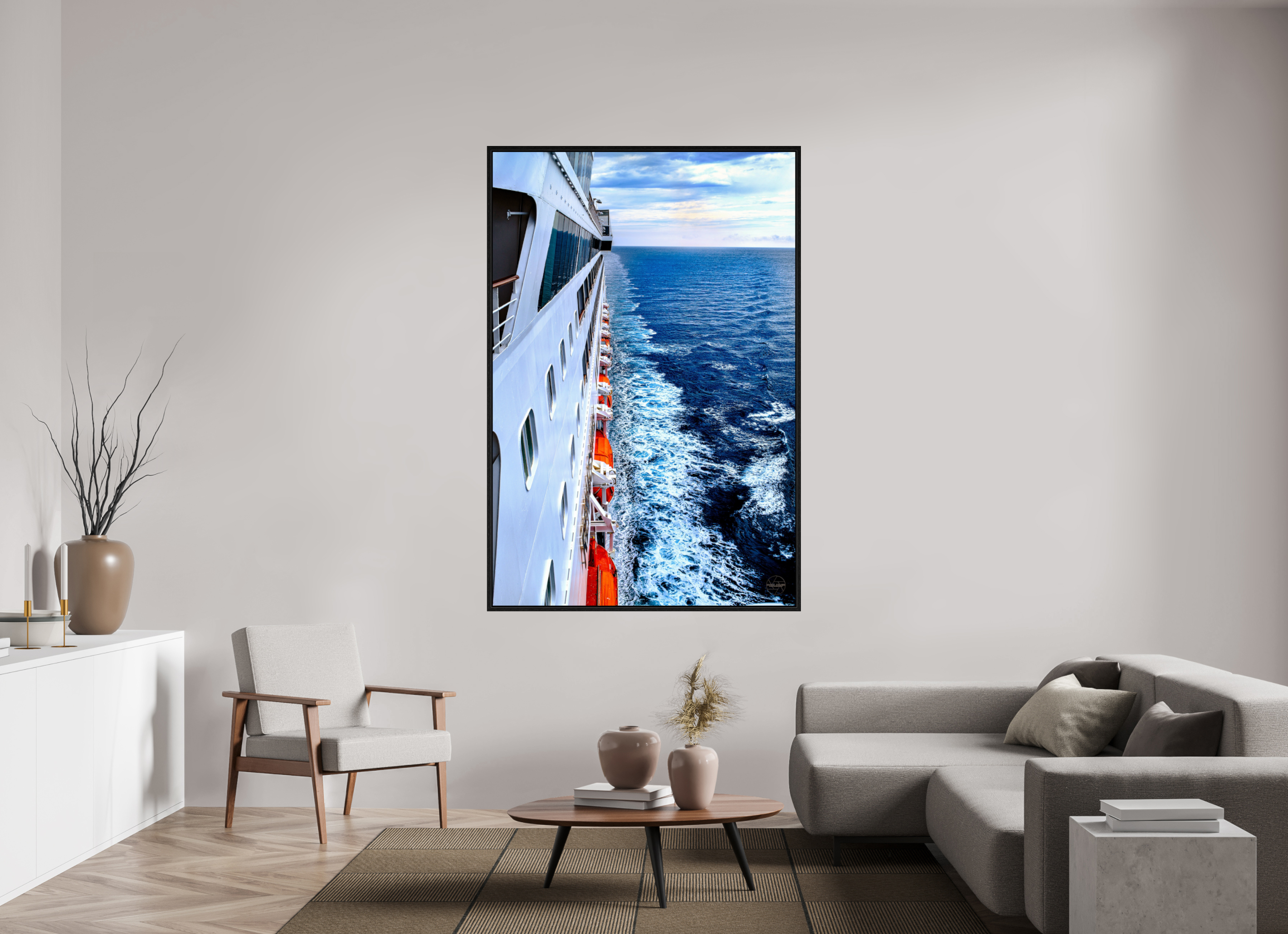 120 x 180 cm, Tirage couleur dans Caisse américaine noire Sillage Infini | Poster Océan & Voyage Contemporain