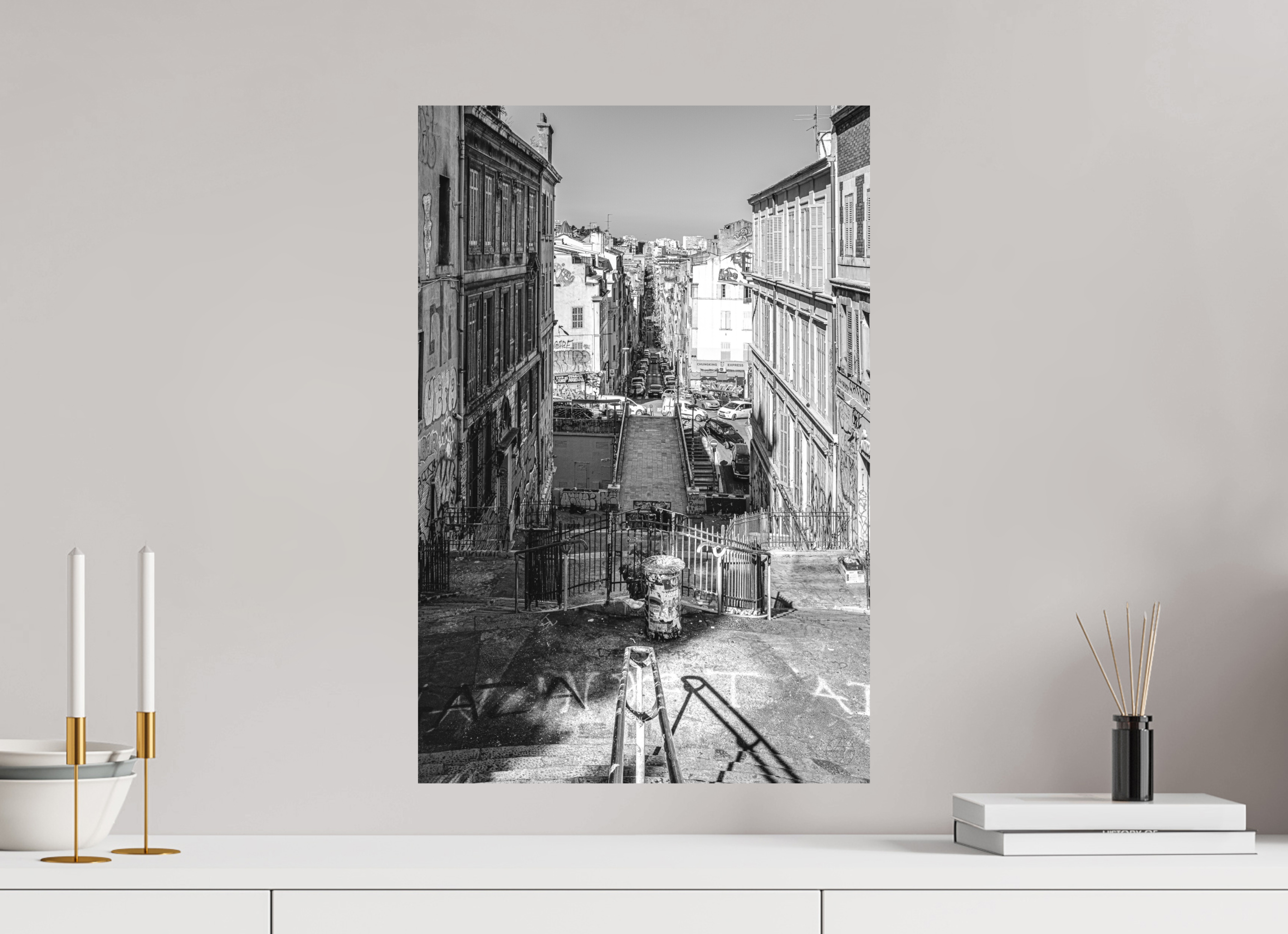 40 x 60 cm, Tirage N&B mat seul Affiche urbaine – Perspective Marseillaise