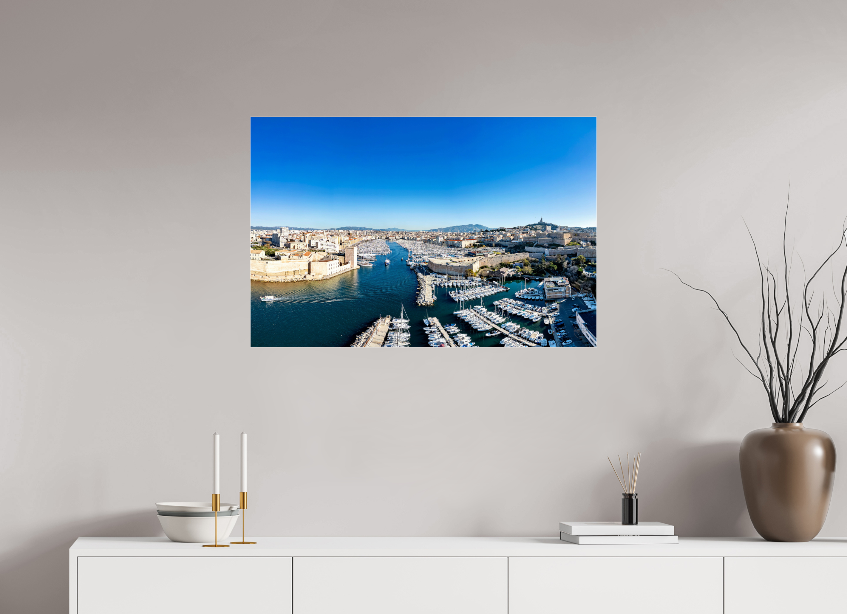 90 x 60 cm, Photo Print Under Acrylic Glass Entre ciel bleu et pierre blanche