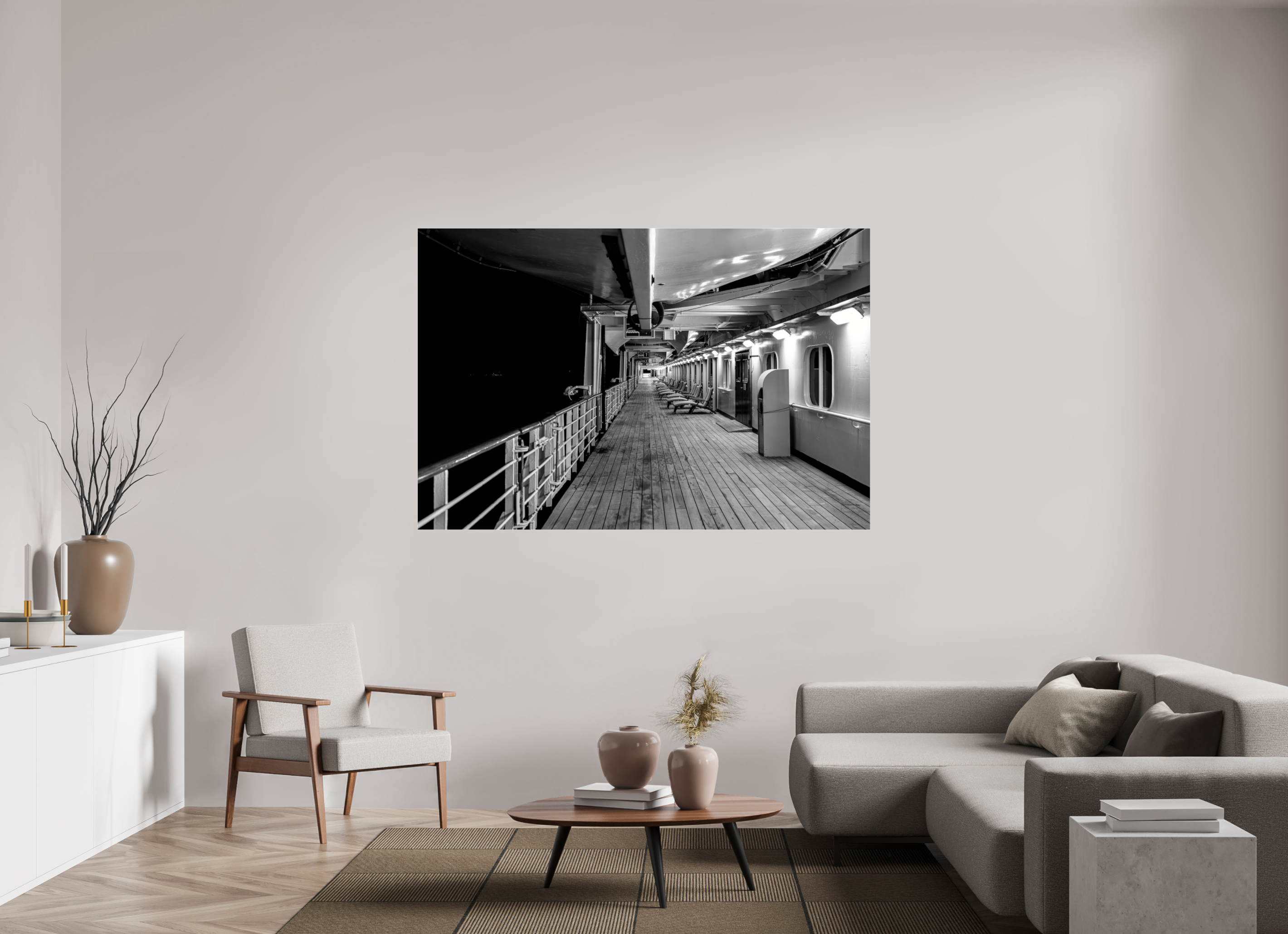 180 x 120 cm, Tirage N&B sous Plexi Pont 6 | Poster Noir et Blanc Voyage & Architecture Maritime