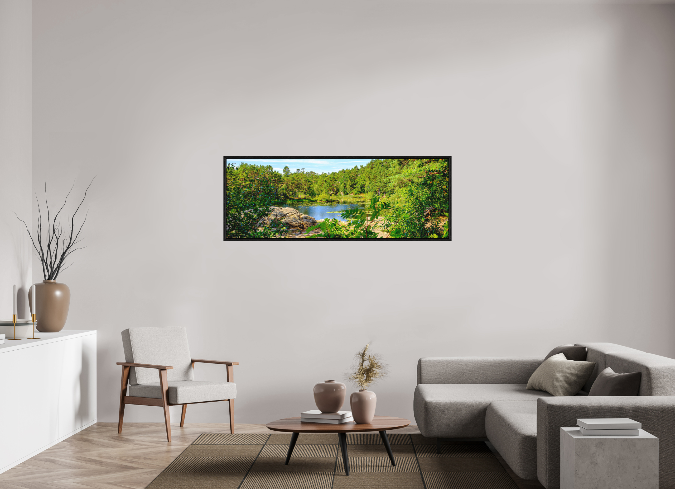 168 x 60 cm, Tirage grand format dans caisse américaine Refuge Émeraude | Poster Panoramique Nature & Forêt