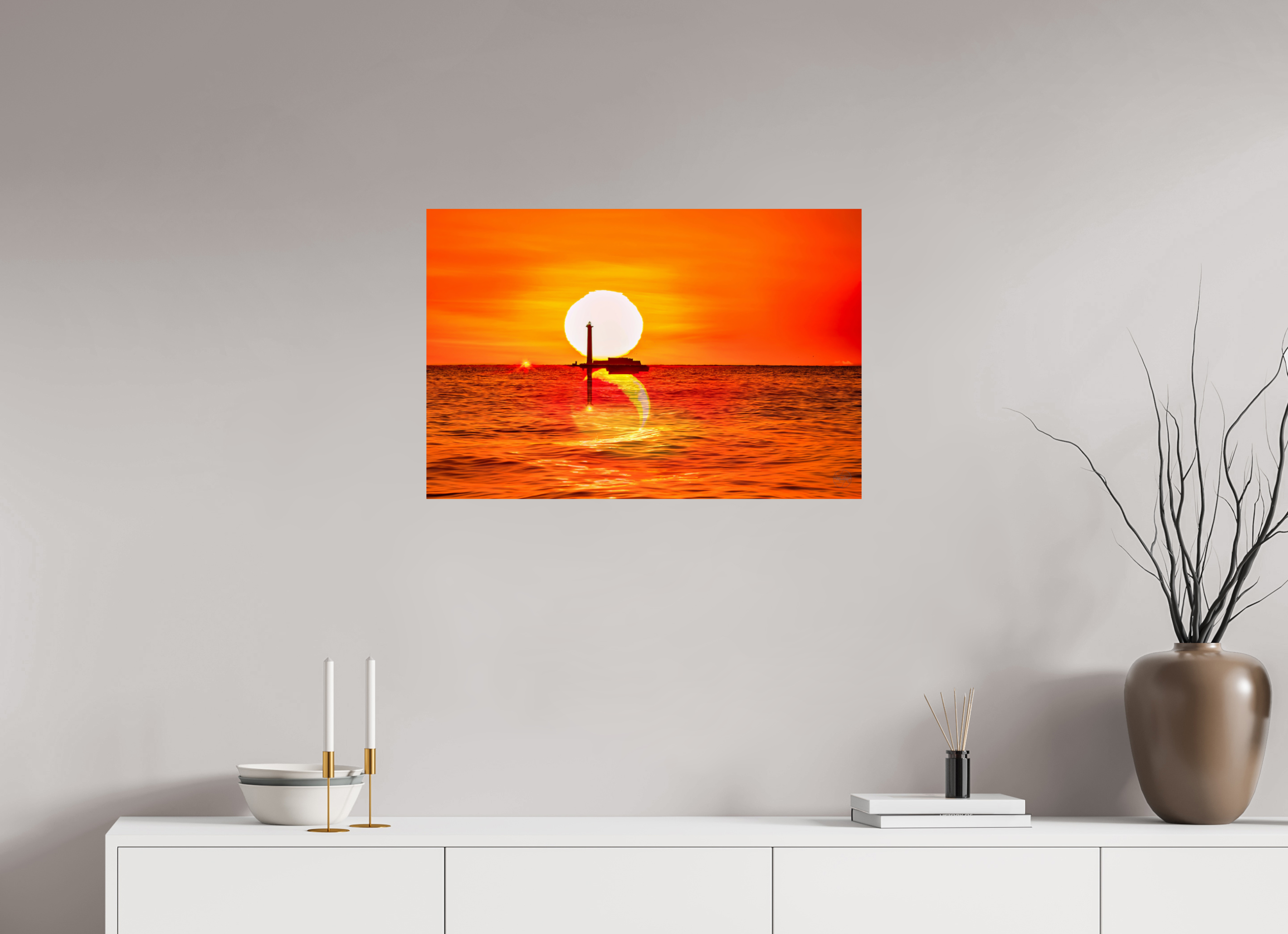 75 x 50 cm, Tirage couleur brillant seul Poster artistique – Quand le Soleil se couche avec la Lune