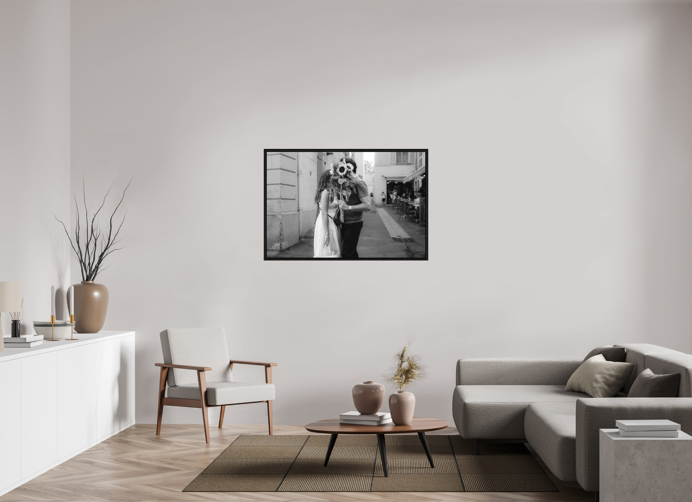 120 x 80 cm, Tirage N & B dans Caisse américaine Les amoureux discrets