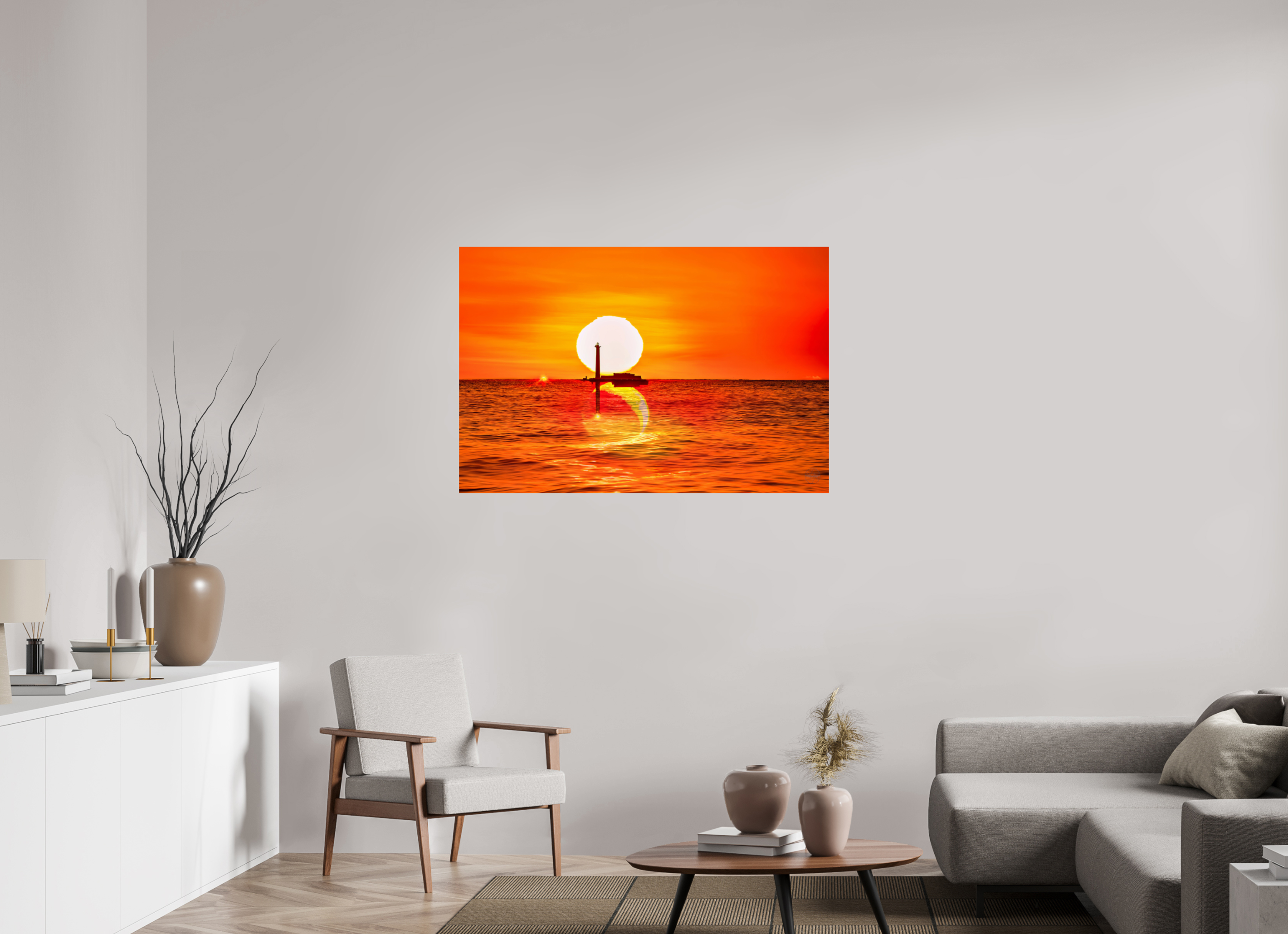120 x 80 cm, Tirage couleur brillant seul Poster artistique – Quand le Soleil se couche avec la Lune