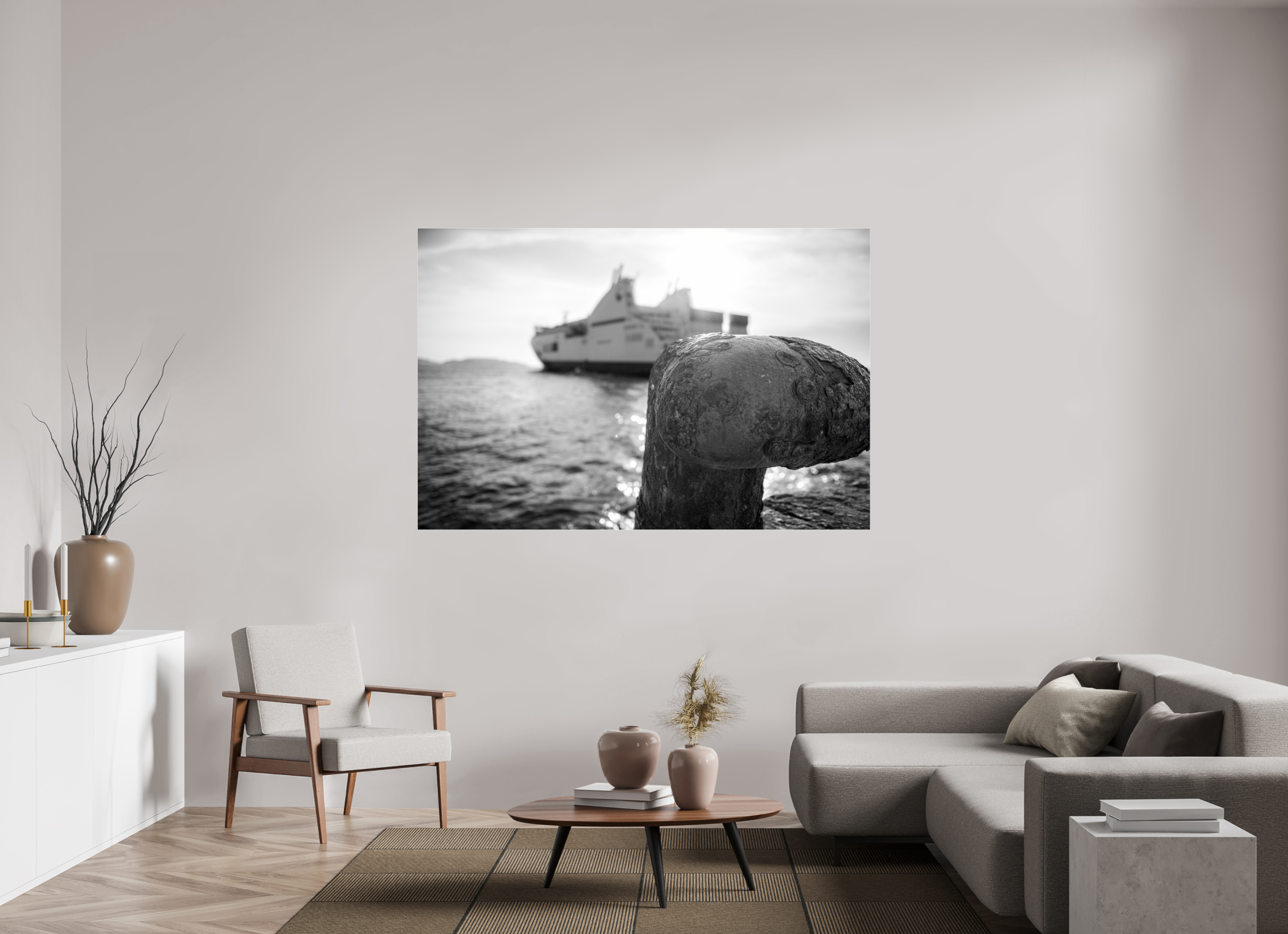 180 x 120 cm, Tirage N&B brillant sous Plexi Affiche photo – Larguer les amarres