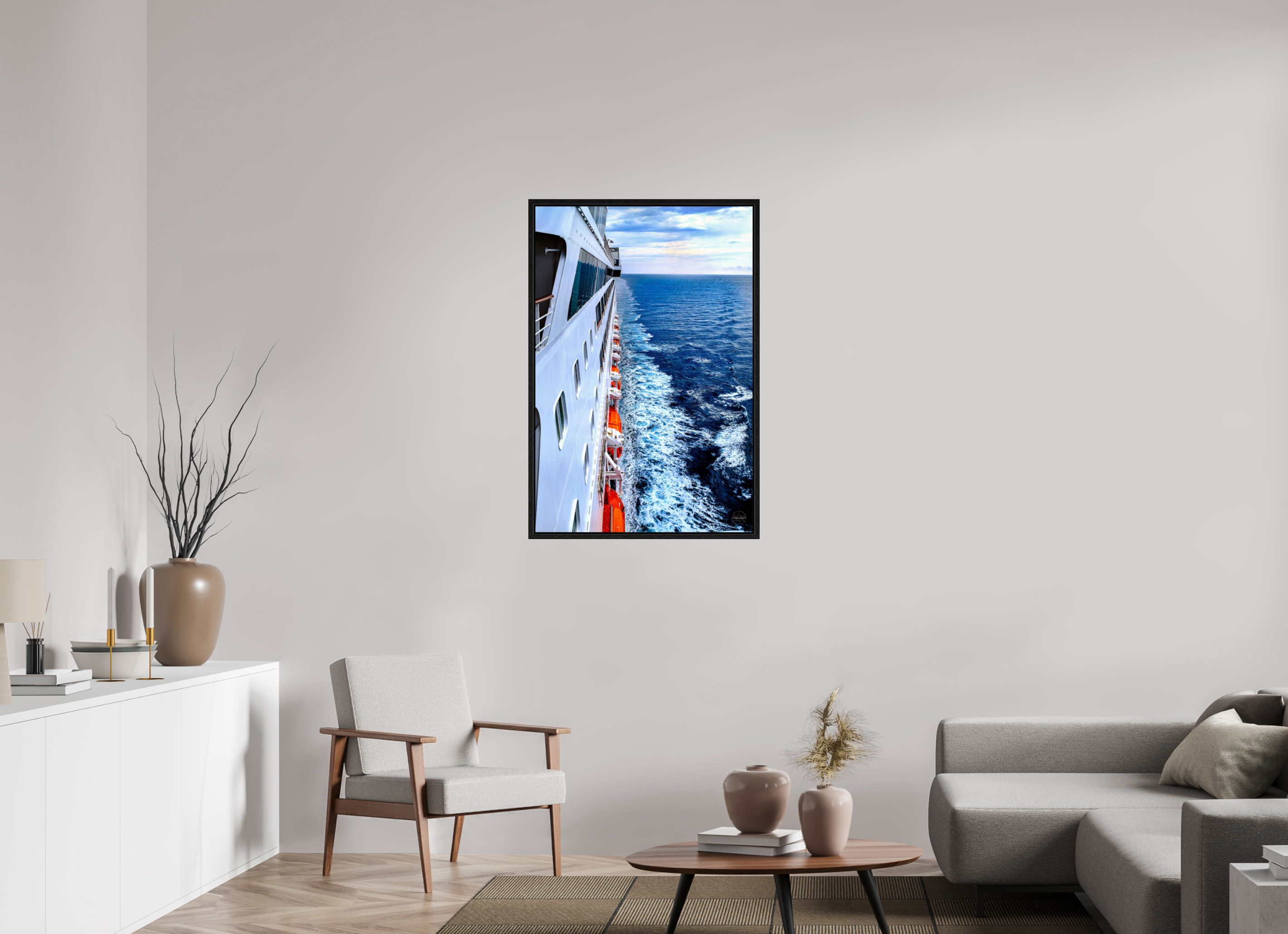 70 x 105 cm, Tirage couleur dans Caisse américaine noire Sillage Infini | Poster Océan & Voyage Contemporain