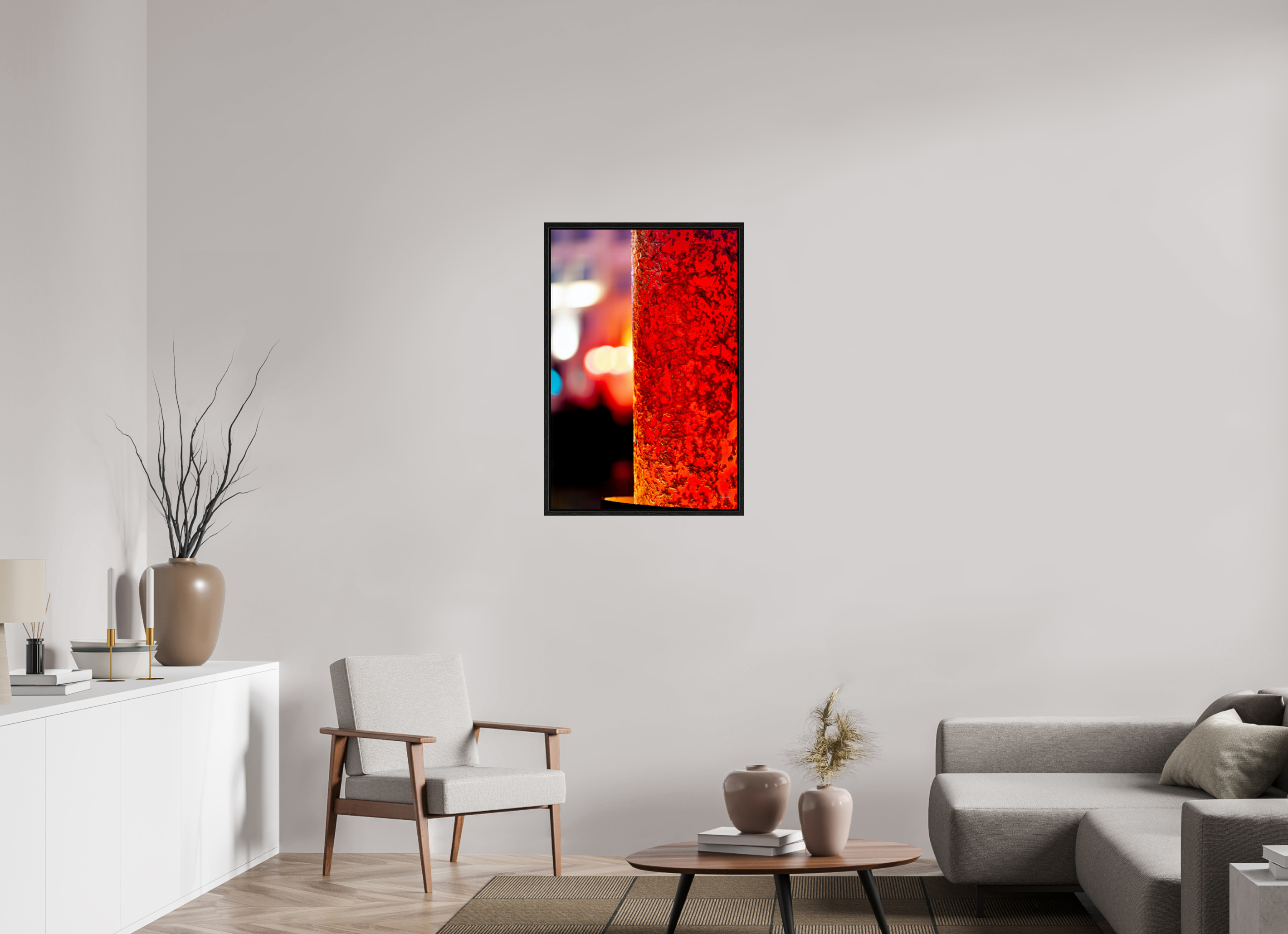 60 x 90 cm, Tirage couleur dans caisse américaine noire Photo décorative – Le fer et le feu