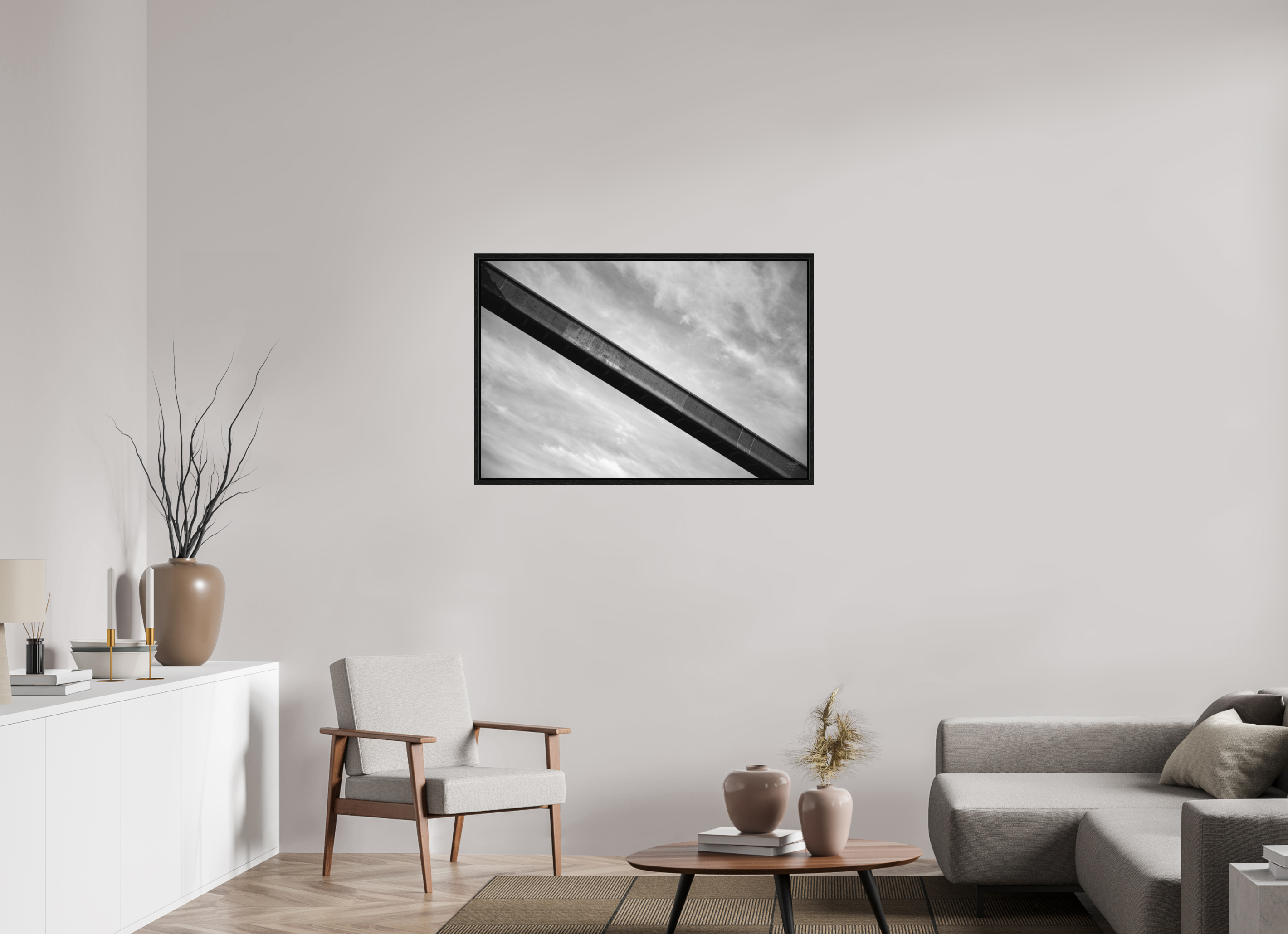 105 x 70 cm, Tirage N & B dans Caisse américaine noire Poster - La passerelle