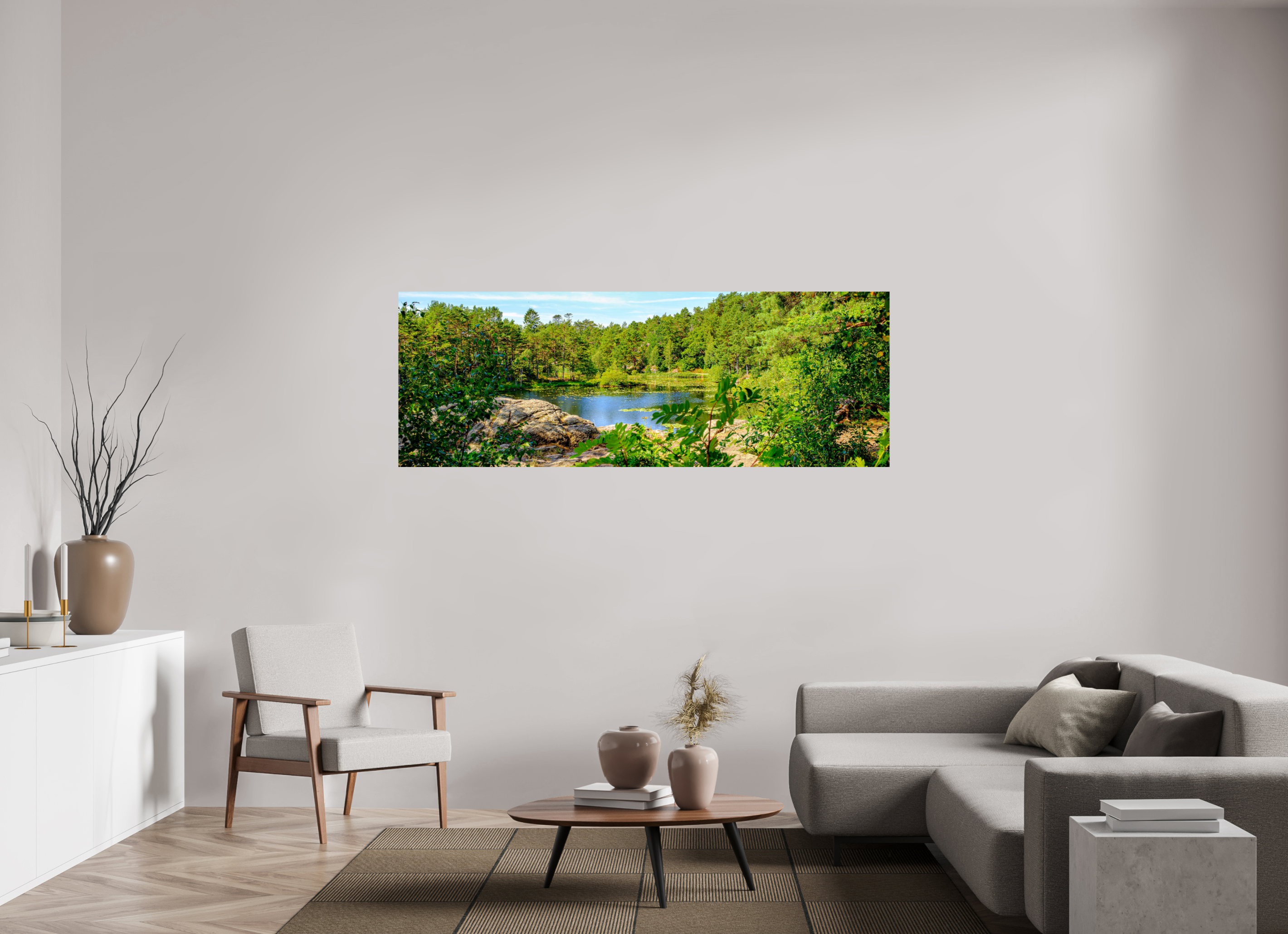 196 x 70 cm, Tirage couleur brillant seul Refuge Émeraude | Poster Panoramique Nature & Forêt