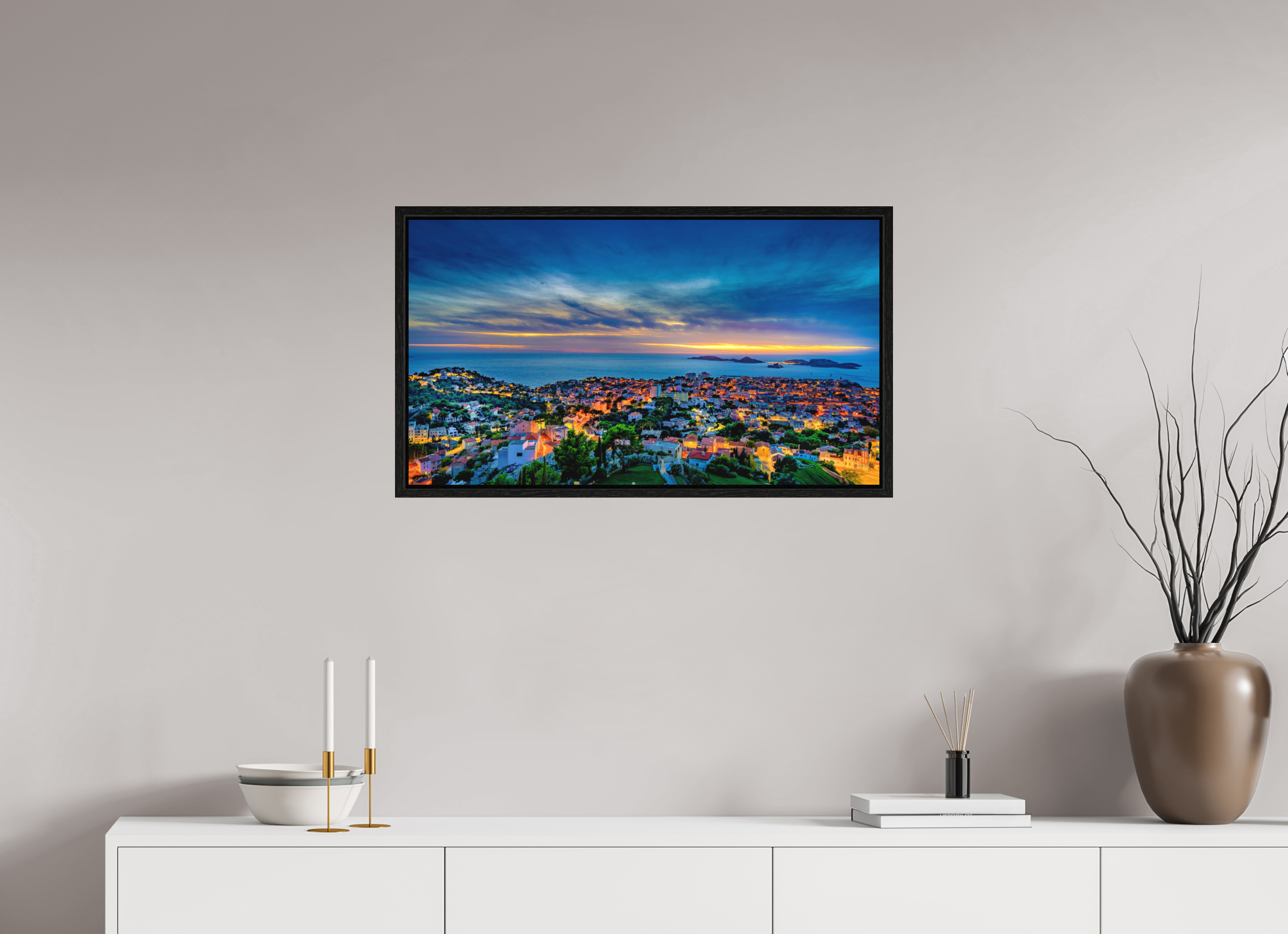 80 x 45 cm, Tirage grand format dans caisse américaine Marseille au Crépuscule
