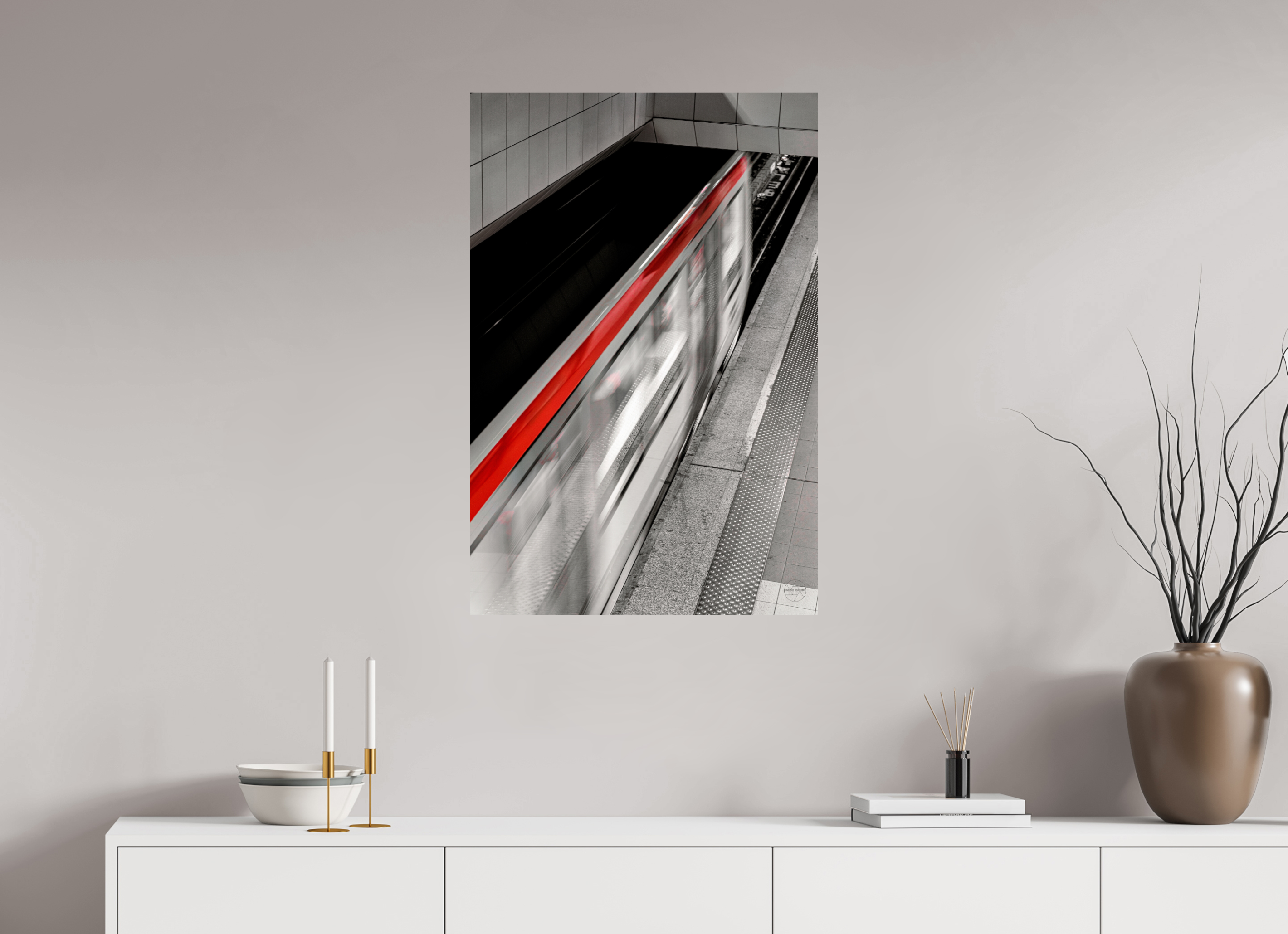60 x 90 cm, Tirage couleur brillant seul Ligne Rouge — Affiche Métro Contemporaine