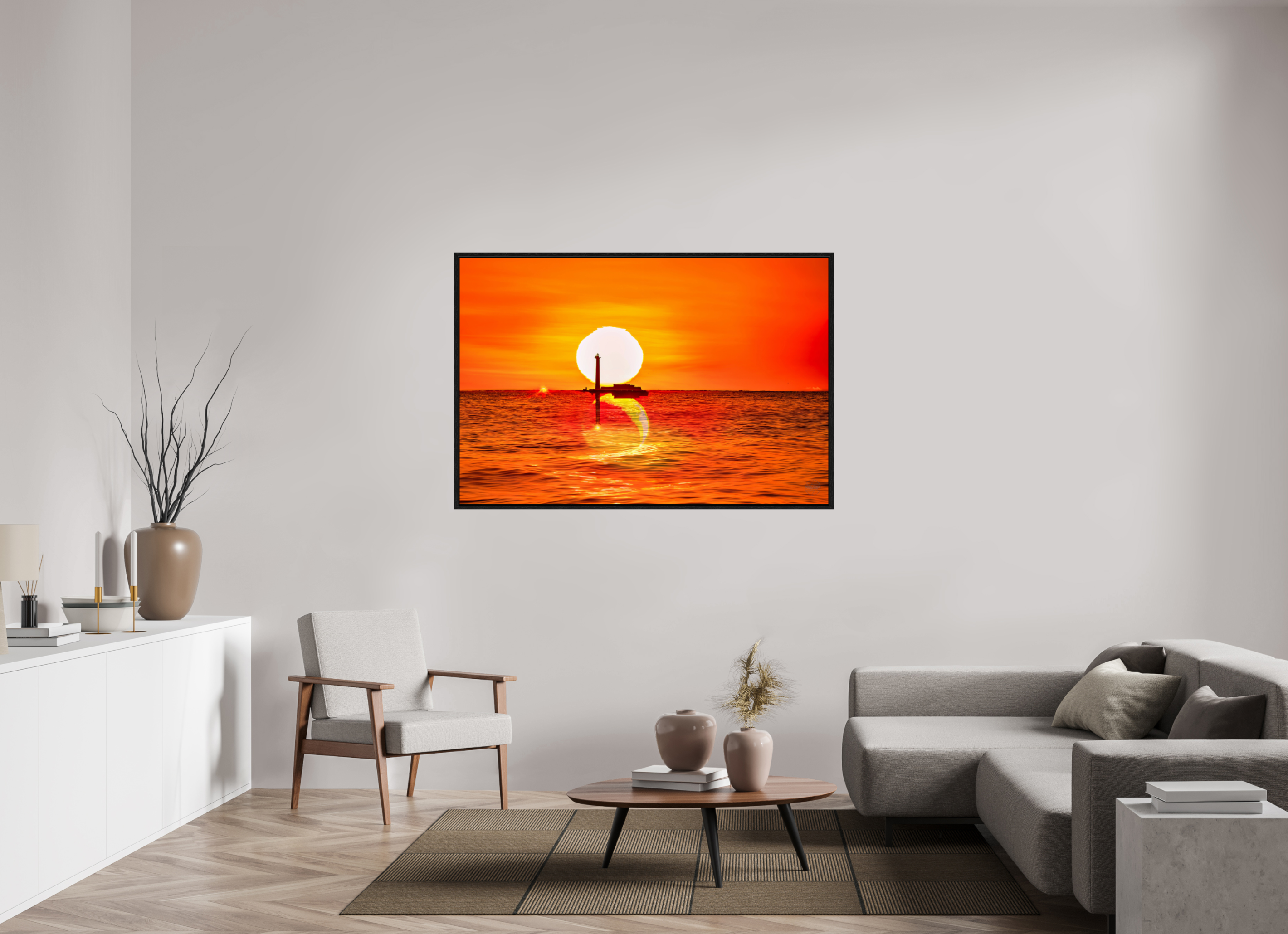 150 x 100 cm, Tirage couleur dans Caisse américaine noire Poster artistique – Quand le Soleil se couche avec la Lune