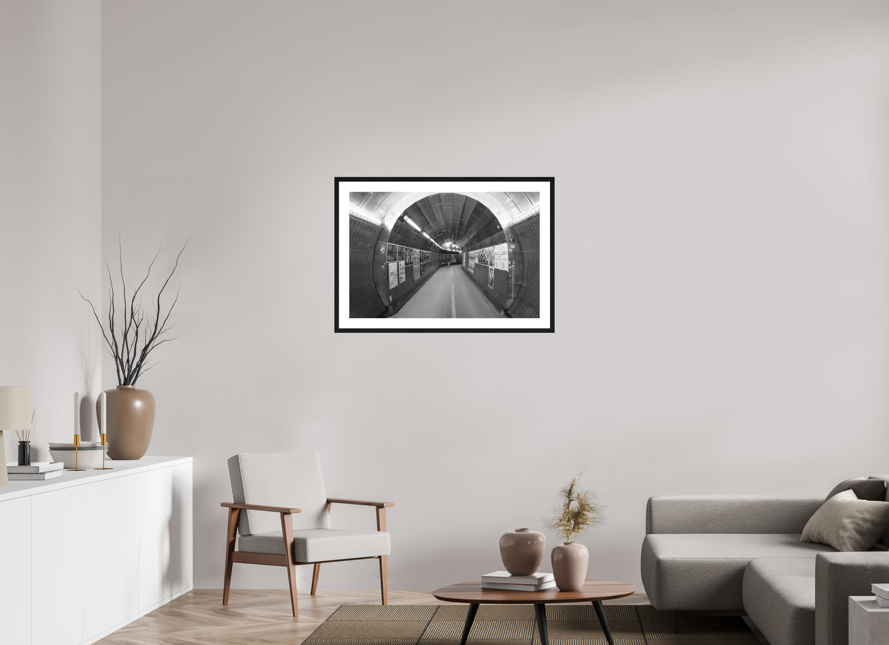 90 x 60 cm, Tirage N&B mat + Cadre noir avec passe-partout Poster premium – L’Écho du Passage