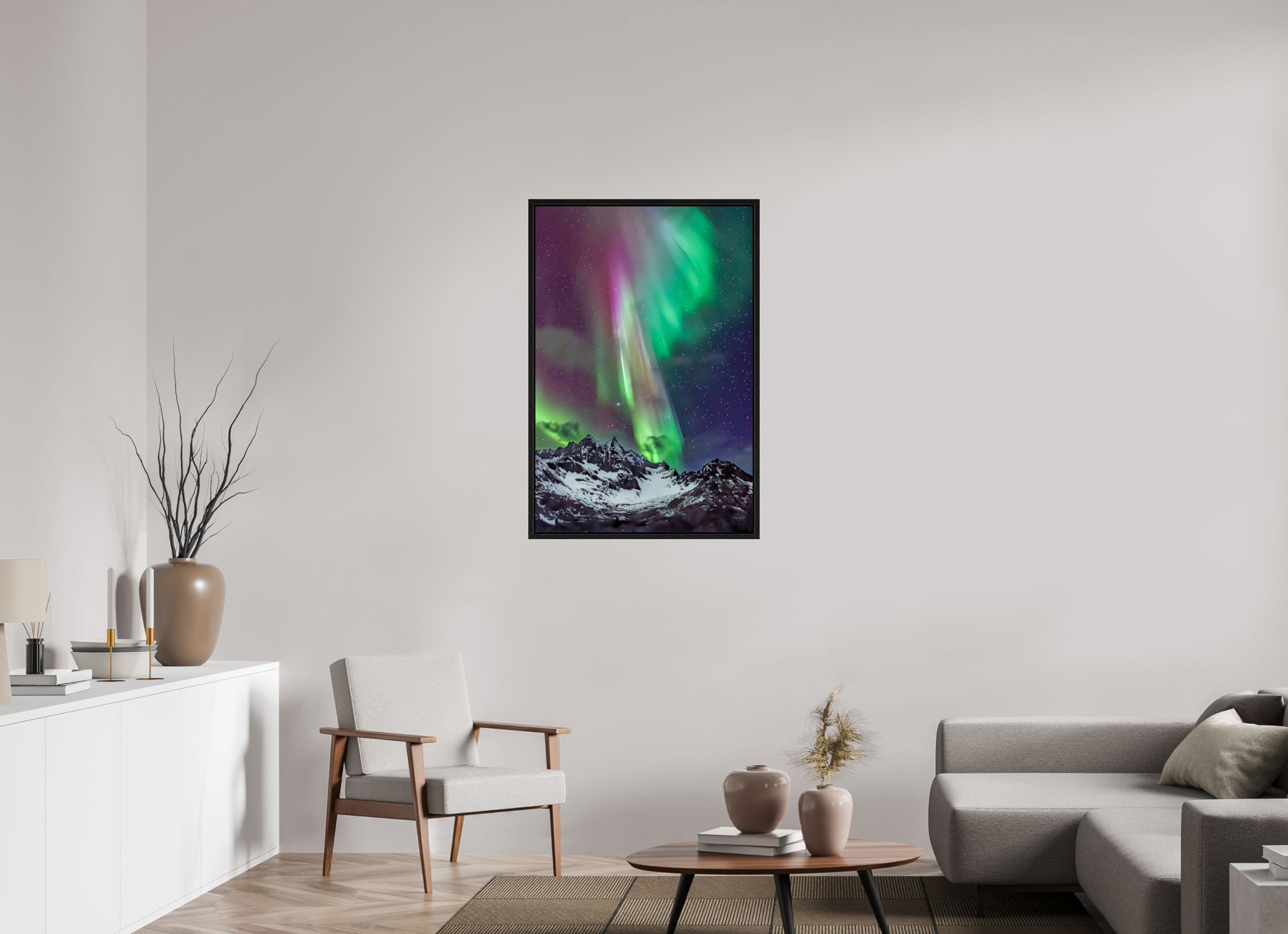 70 x 105 cm, Tirage couleur dans Caisse américaine noire Danse Boréale