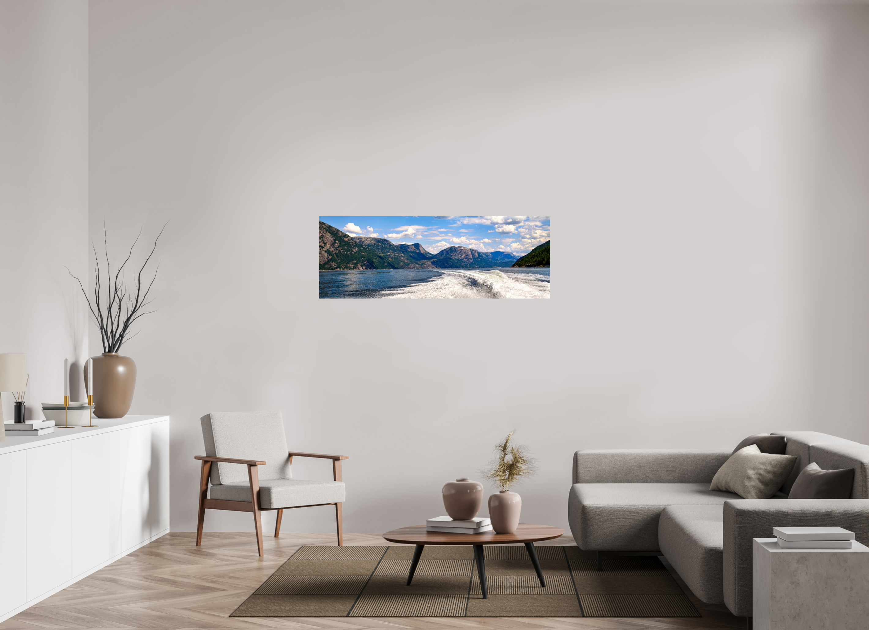 140 x 50 cm, Tirage couleur brillant seul Sillage des Fjords | Poster Panoramique Nature & Voyage