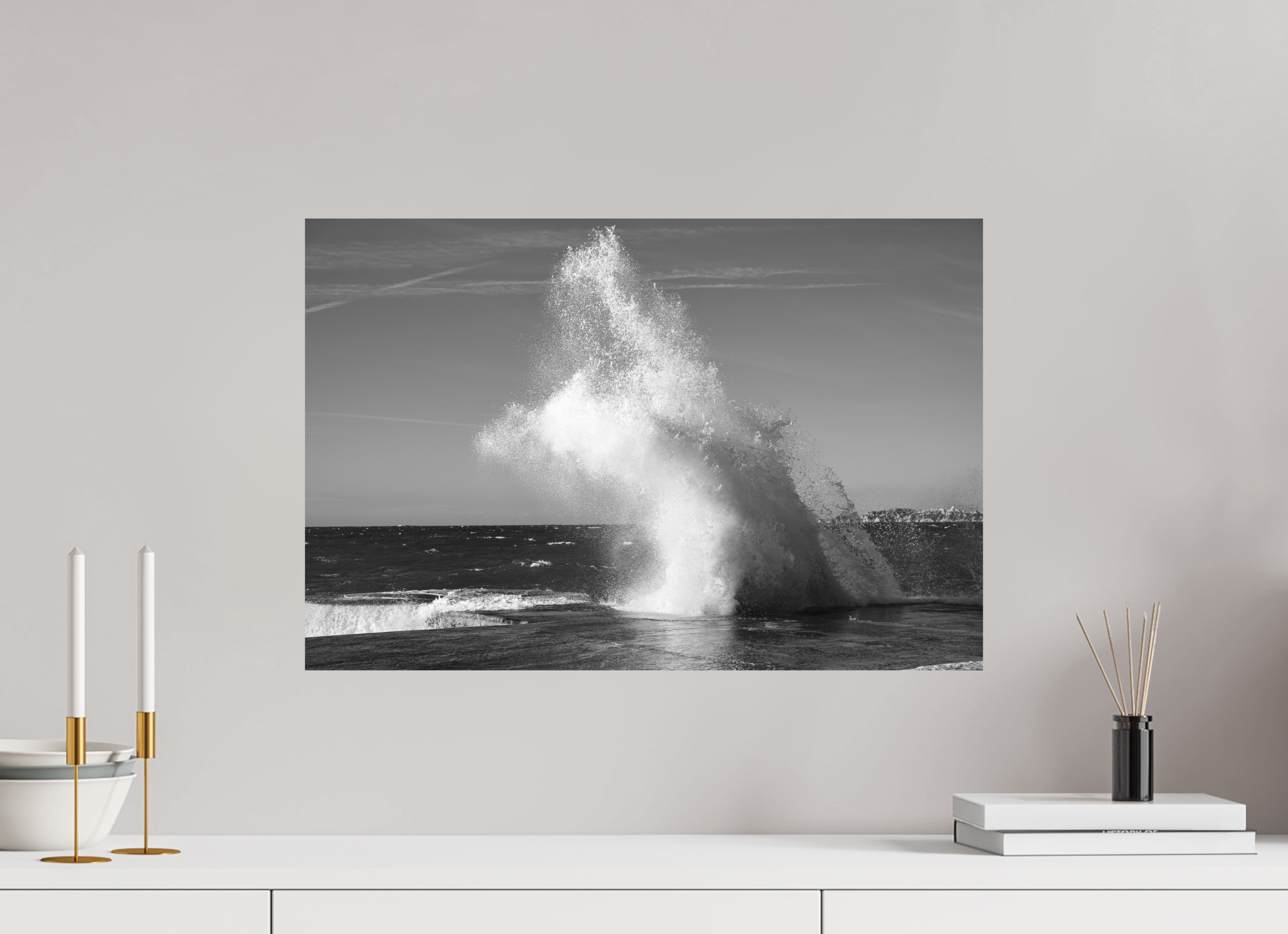 60 x 40 cm, Tirage N&B mat seul Poster noir et blanc – Éclat de vague