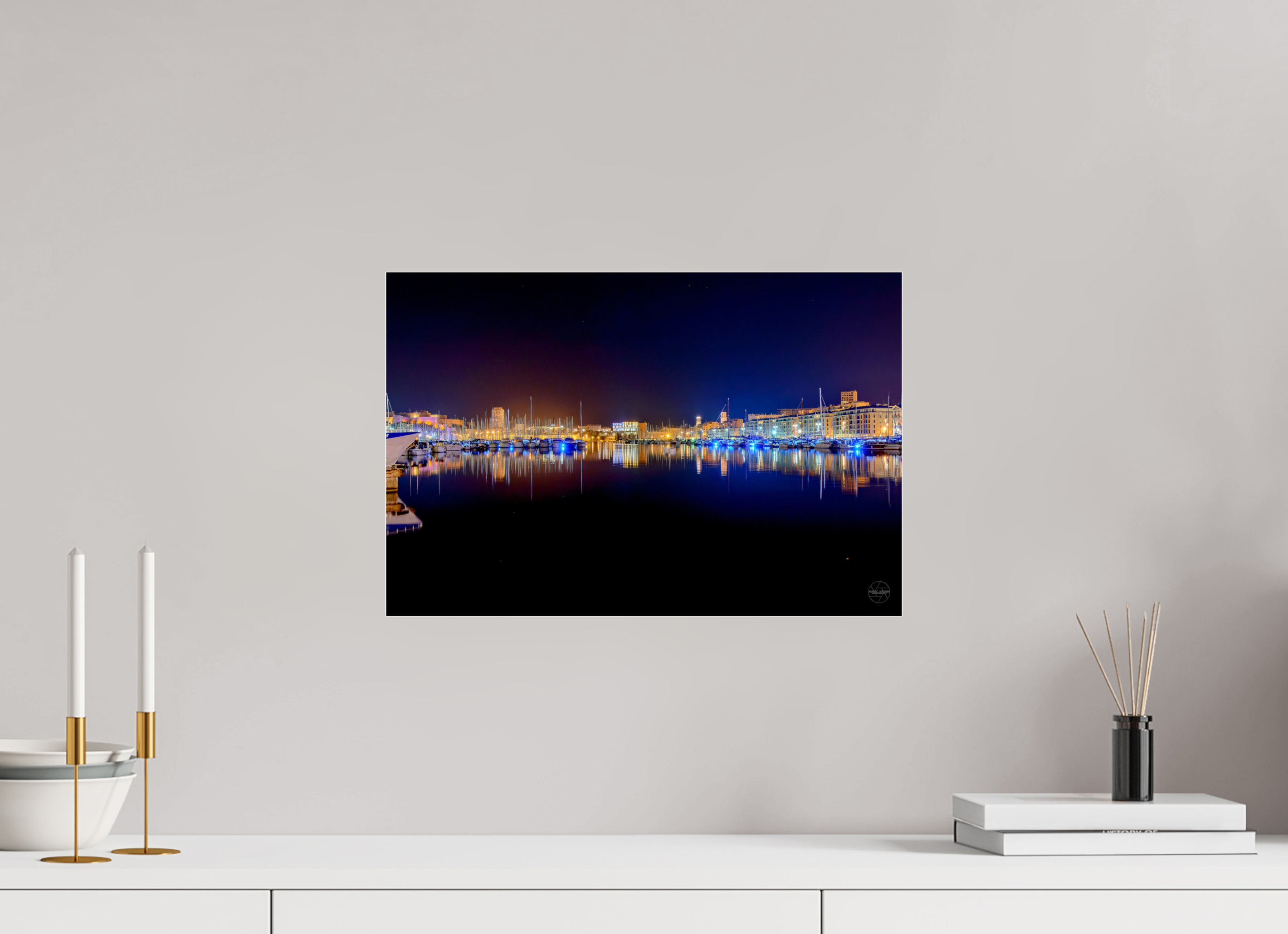 45 x 30 cm, Photo Print Under Acrylic Glass Les lumières du Vieux-Port
