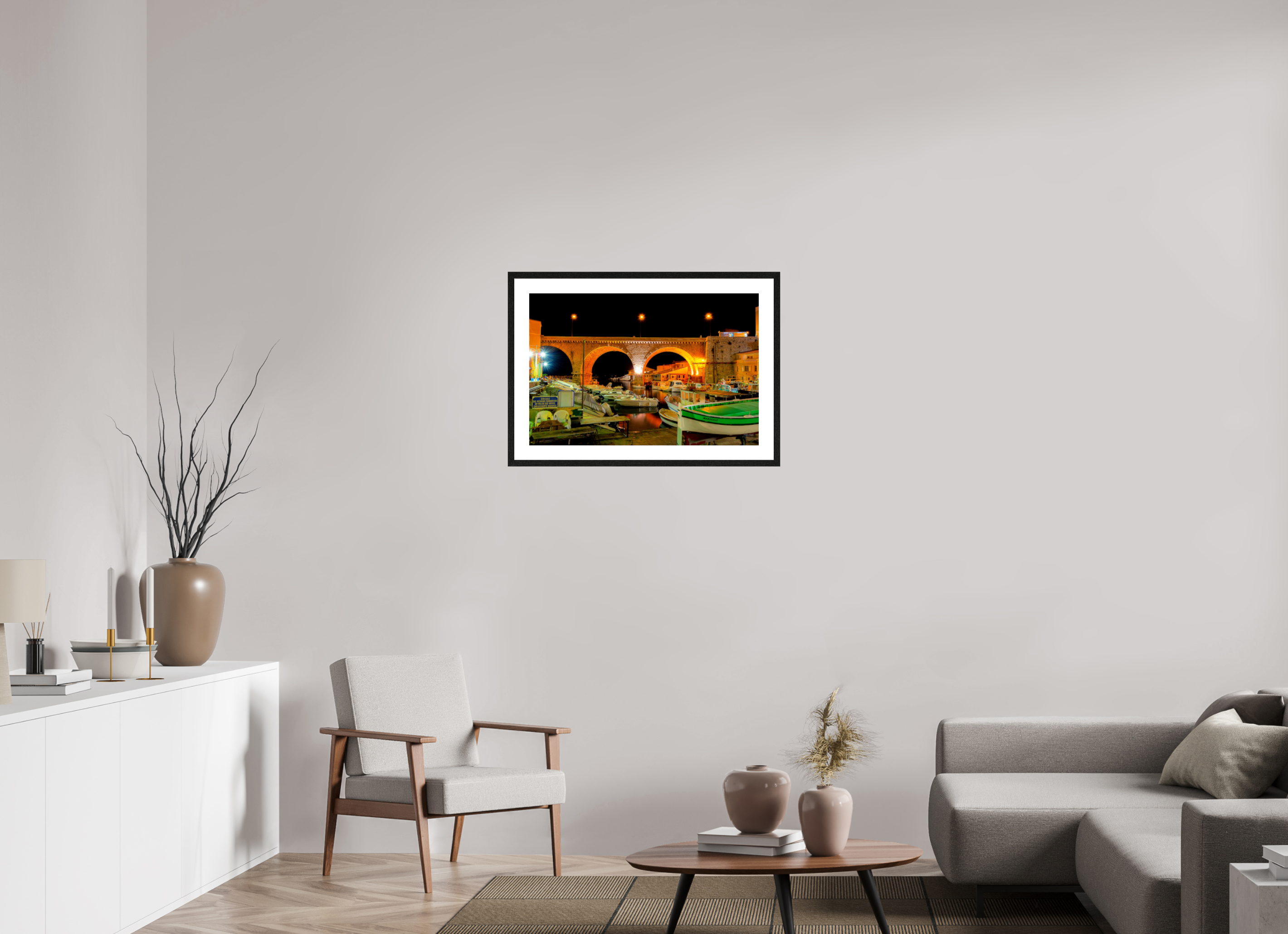 75 x 50 cm, Tirage couleur brillant + Cadre noir avec passe-partout Sous les Arches du Vallon