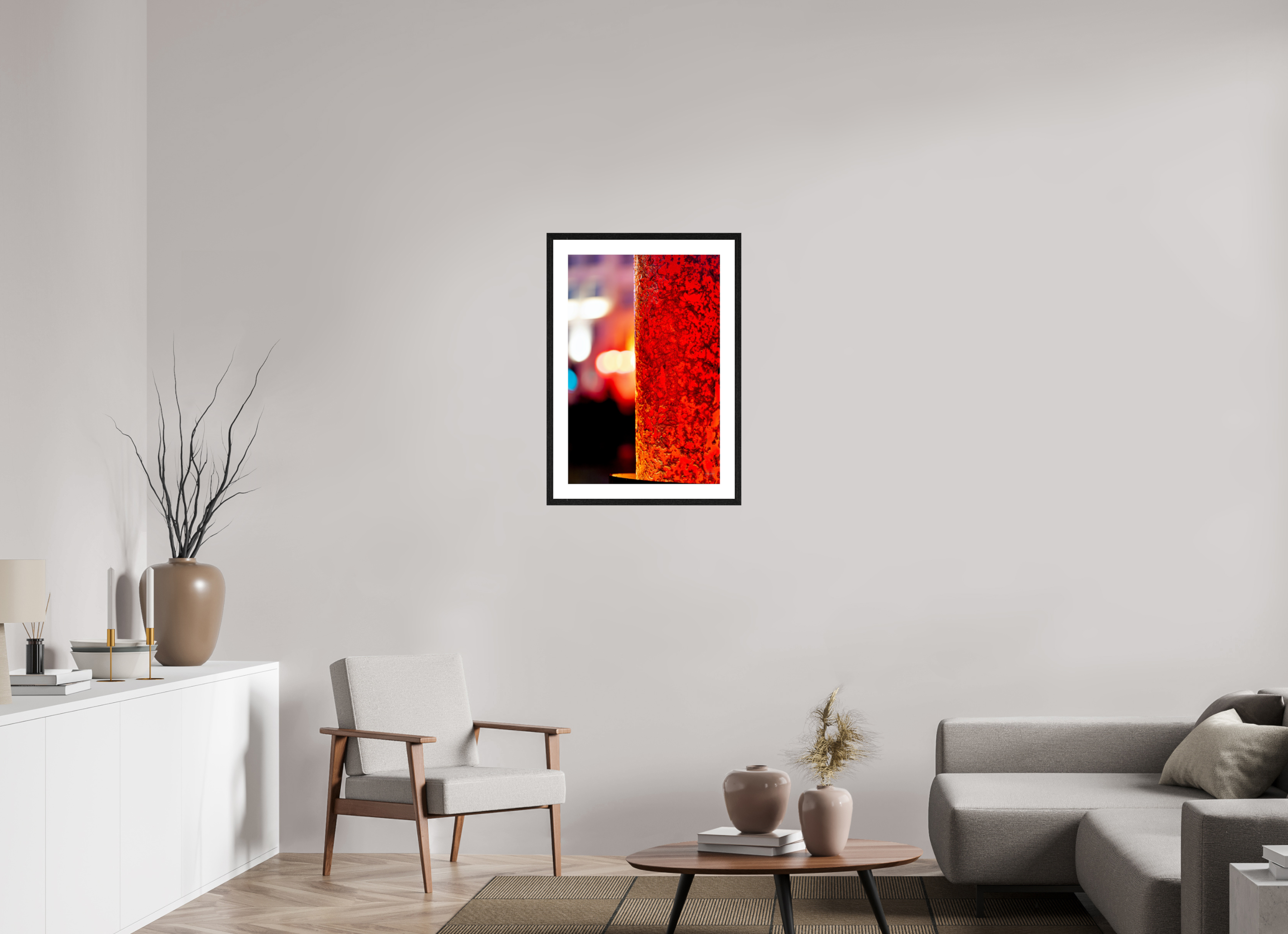 50 x 75 cm, Tirage couleur brillant + cadre noir avec passe-partout Photo décorative – Le fer et le feu
