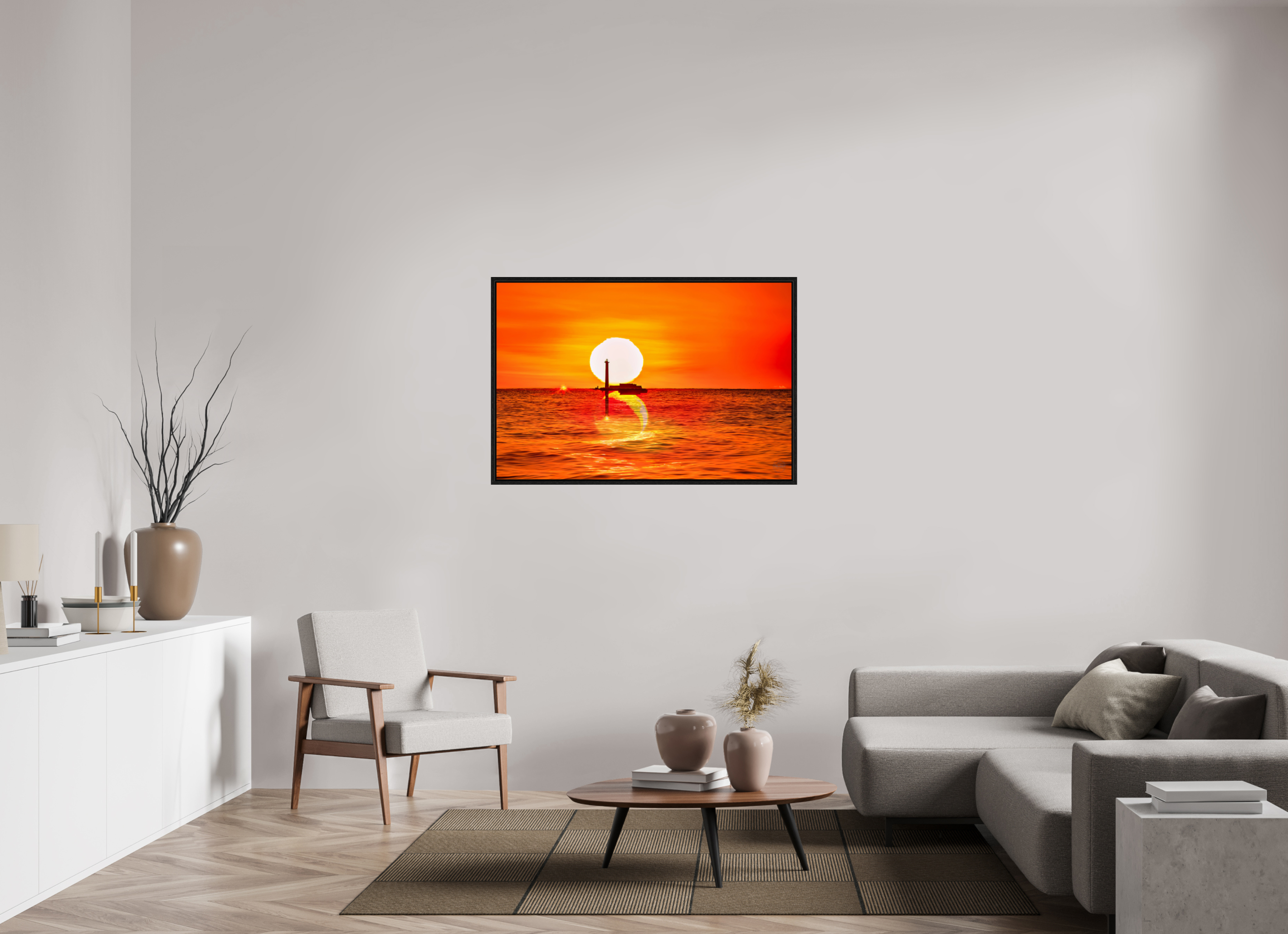 120 x 80 cm, Tirage couleur dans Caisse américaine noire Poster artistique – Quand le Soleil se couche avec la Lune