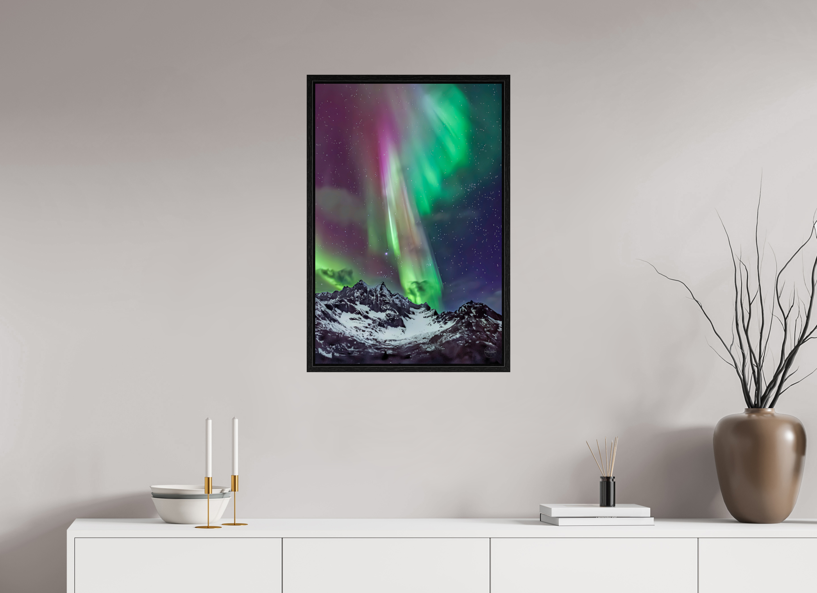 50 x 75 cm, Tirage couleur dans Caisse américaine noire Danse Boréale