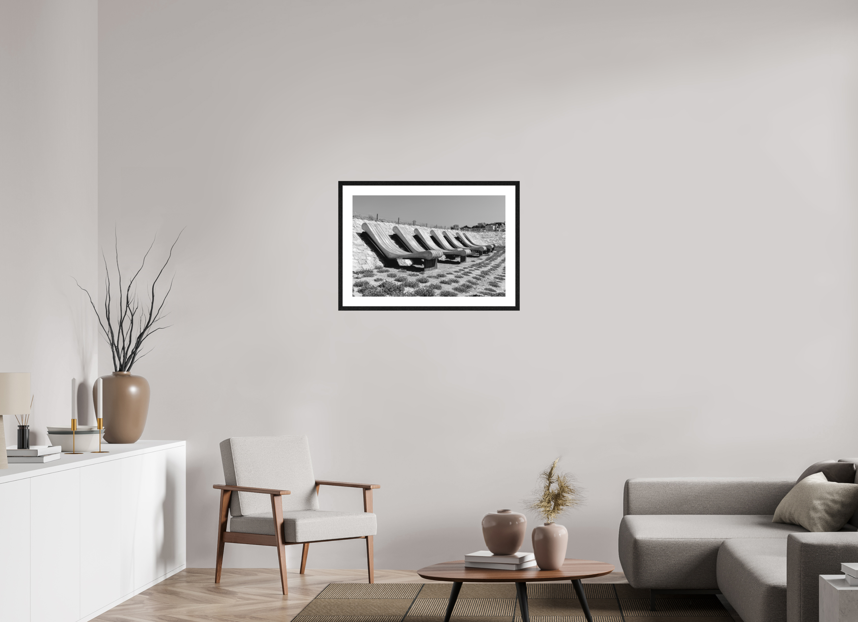 75 x 50 cm, Tirage N&B mat + Cadre noir avec passe-partout Les Veilleurs du Littoral